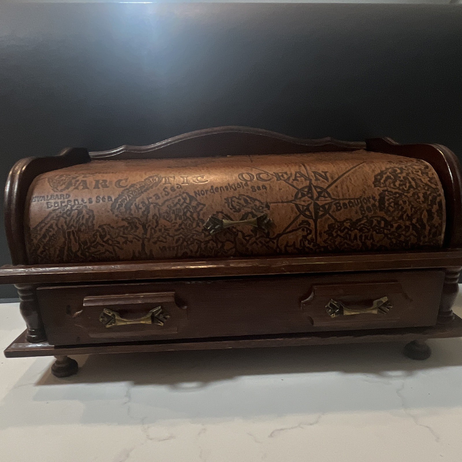 London Leather Wood Roll Top Desktop Organizer with Drawers