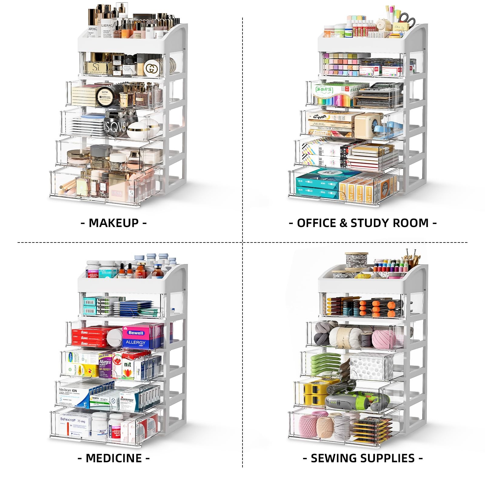 5~Drawer Desk Organizer Storage Box for Office, Home, School