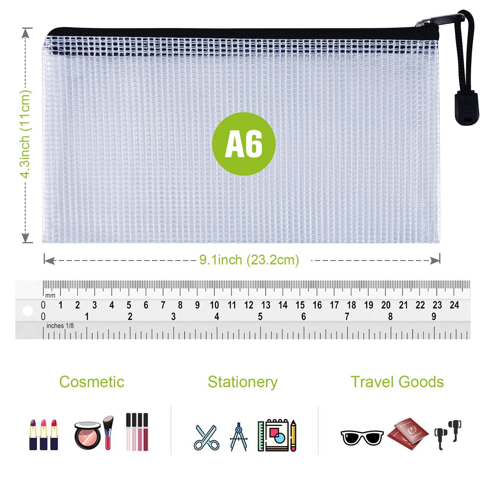 12 Pcs Plastic Mesh Pencil Pouch, Waterproof Tear-Resistant Document File Fol…