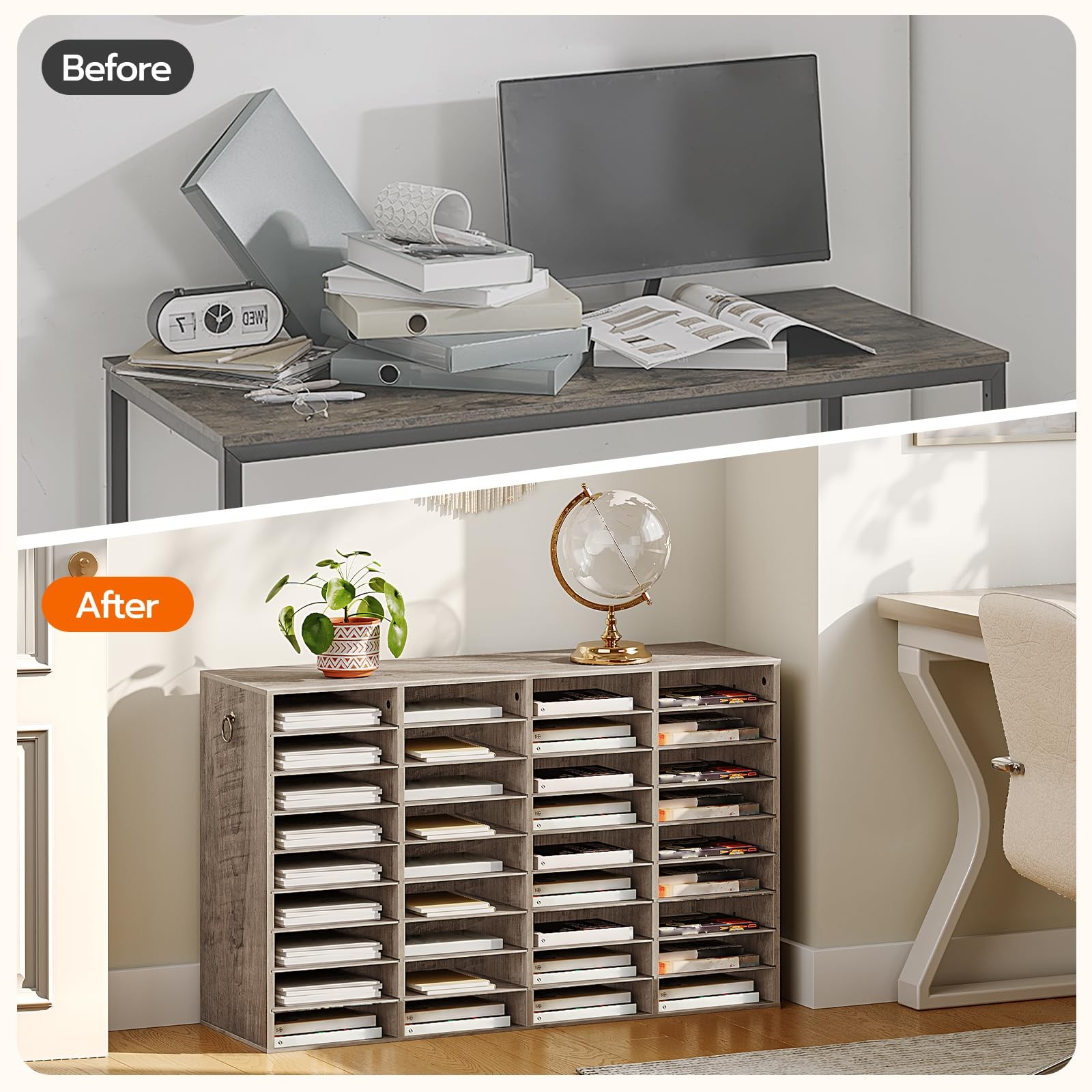 Wooden Literature Organizer, 36-Slot Mail Sorters, Removable Classroom Mailbo…