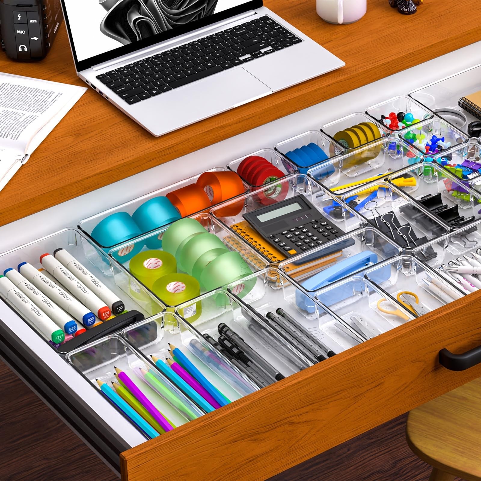 25 Pc Clear Plastic Drawer Organizer Set,4 Sizes In Drawer Organizer Trays fo…