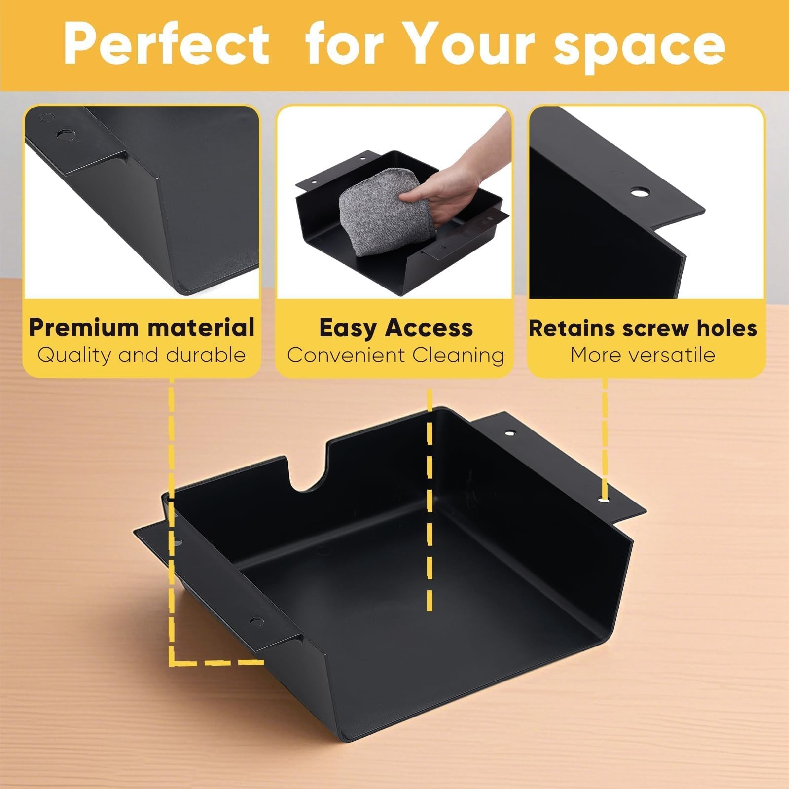 OrgaFocus 2 Pack Under Desk Hanging Shelf Drawer 2 Large, Matte Black
