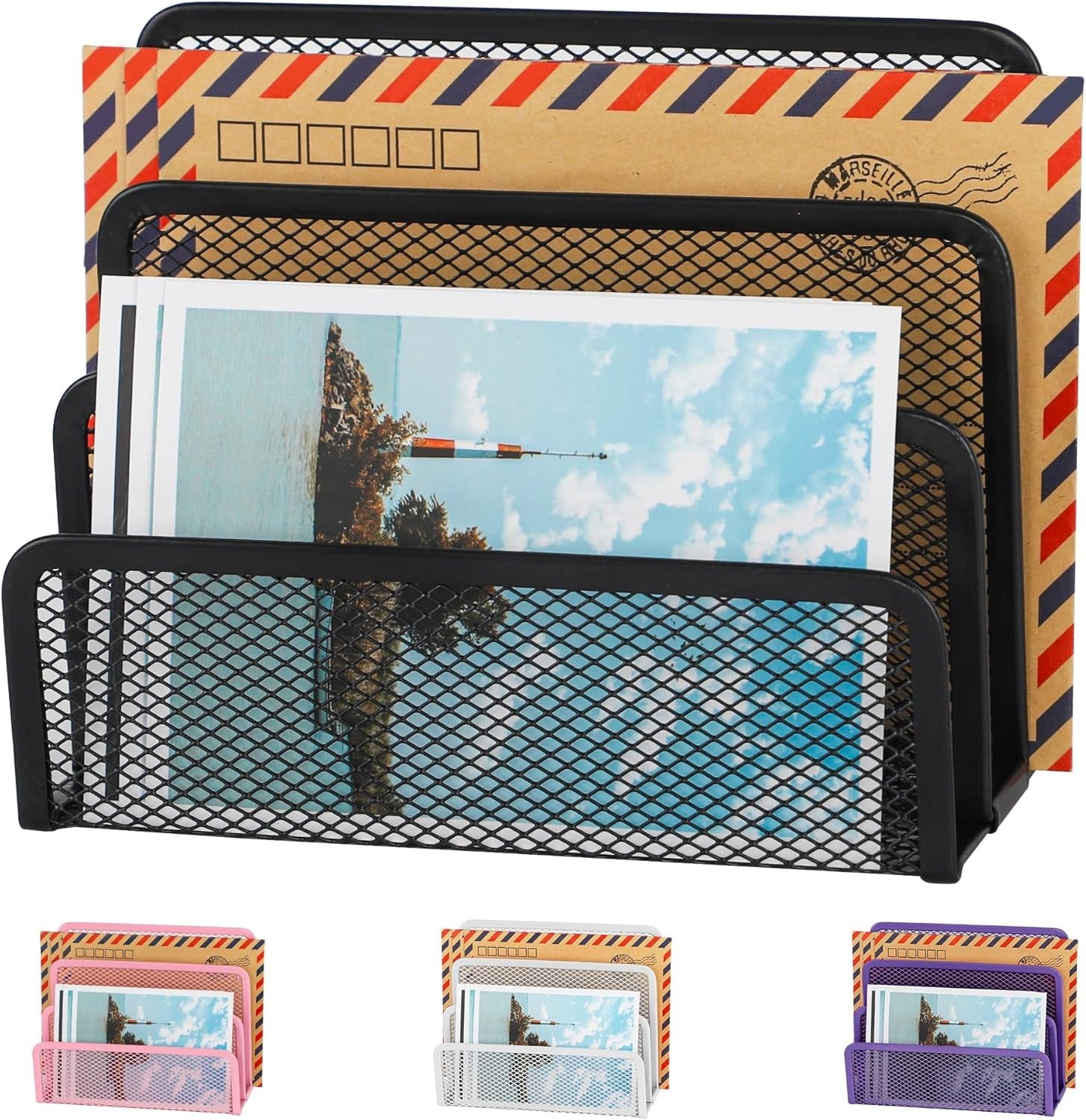 Rust-Resistant Vertical Letter Organizer – Stylish Desktop File Holder in Black
