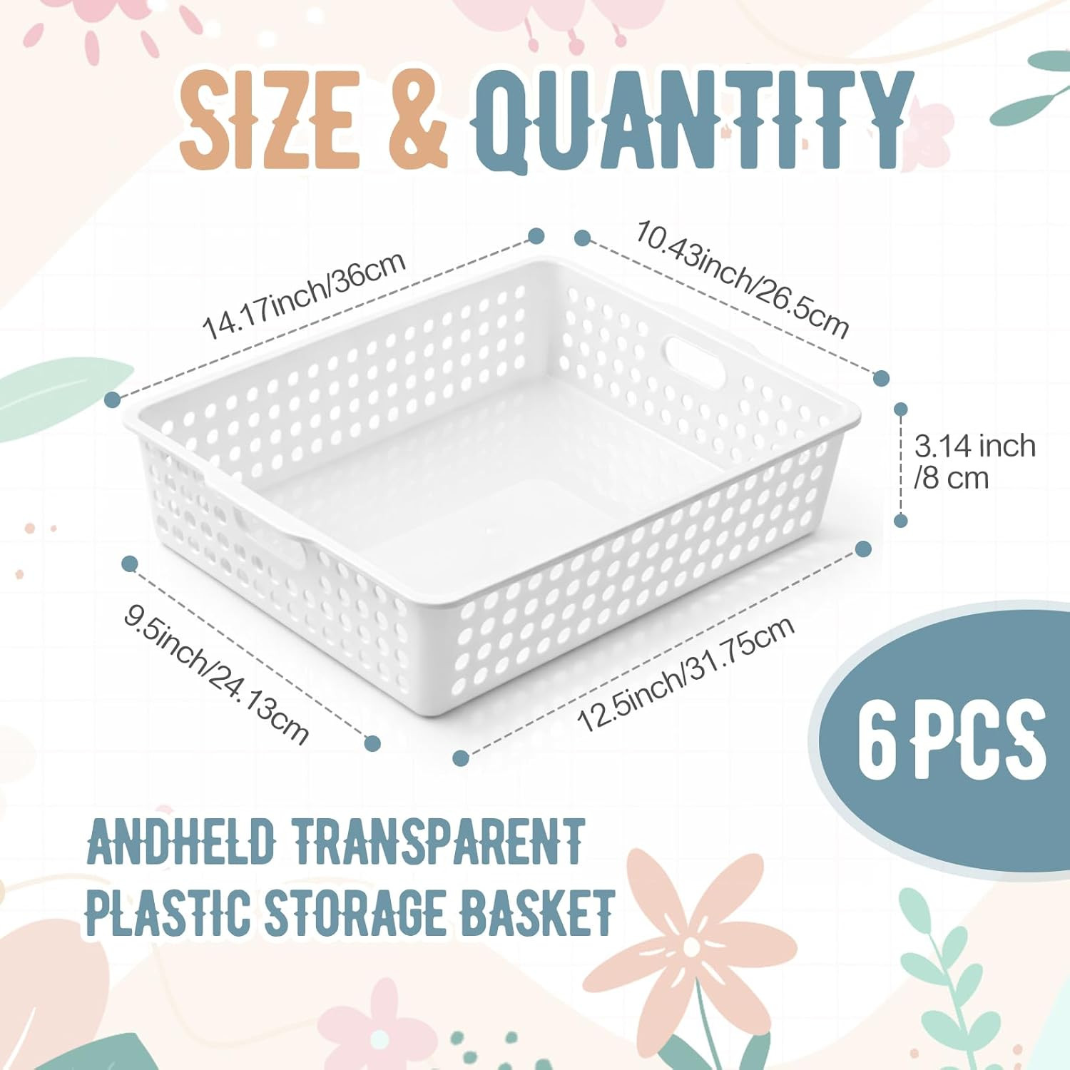 6 Pack Classroom Storage Baskets with Handle 14”X10” Paper Tray Holds A4 Turn