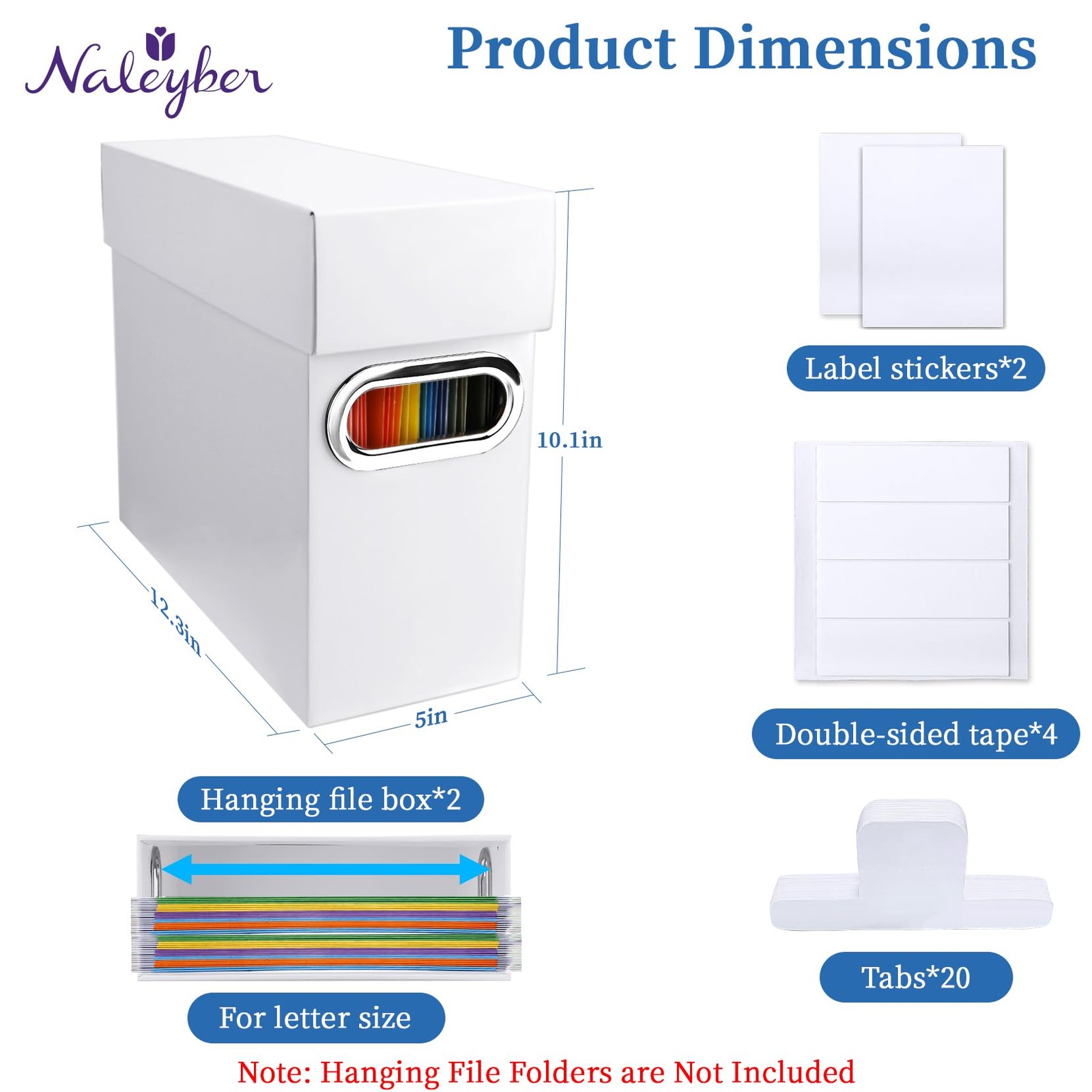 Naleyber File Organizer Box with Lid & Handle, Thickened 2 Pack, White