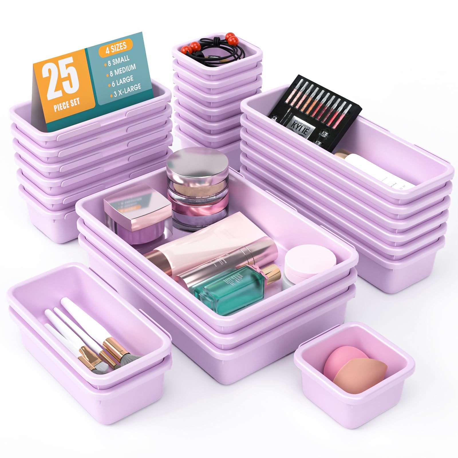 25 PCS Drawer Organizer Set, 4 Size Makeup Drawer Divider Organizer With Non-…
