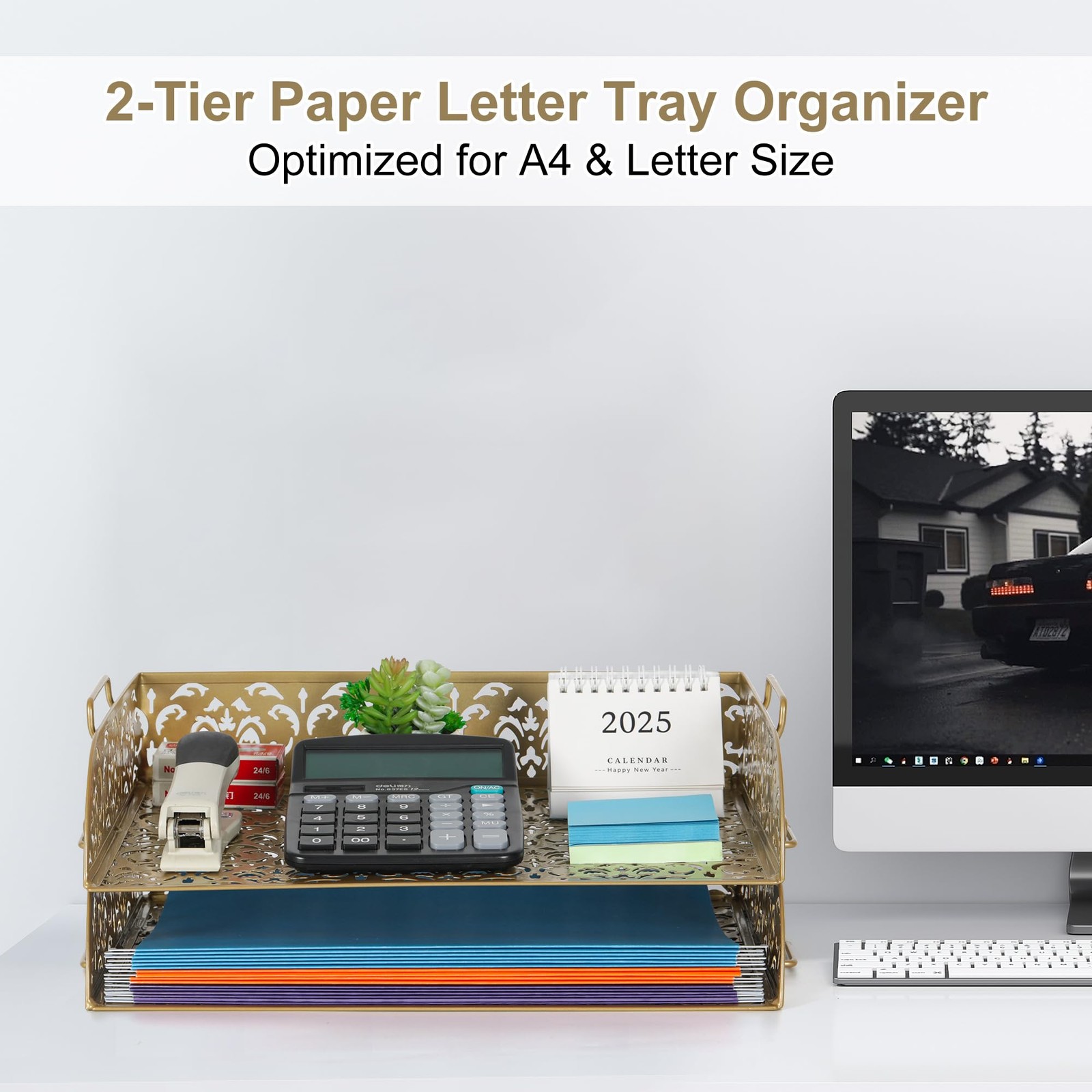 Organizer for Desk 2 Tier Stackable Tray for A4 Legal Size Folders Metal File…