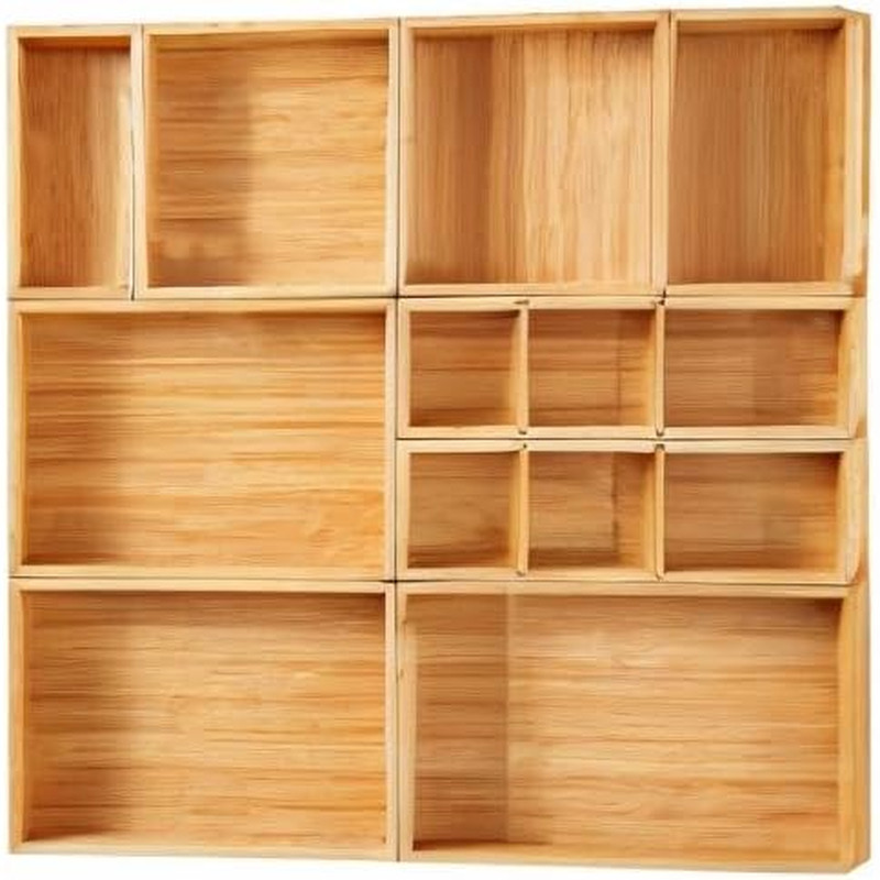 Bamboo Drawer Organizer Set of 9 Wood Storage Boxes for Kitchen Desk Bath