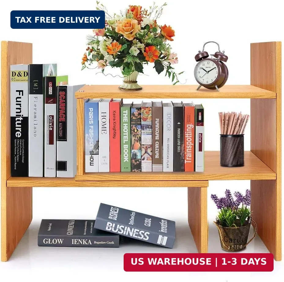 Sorfity Adjustable Desktop Bookshelf, Desk Organizer Display Shelf Counter Top B