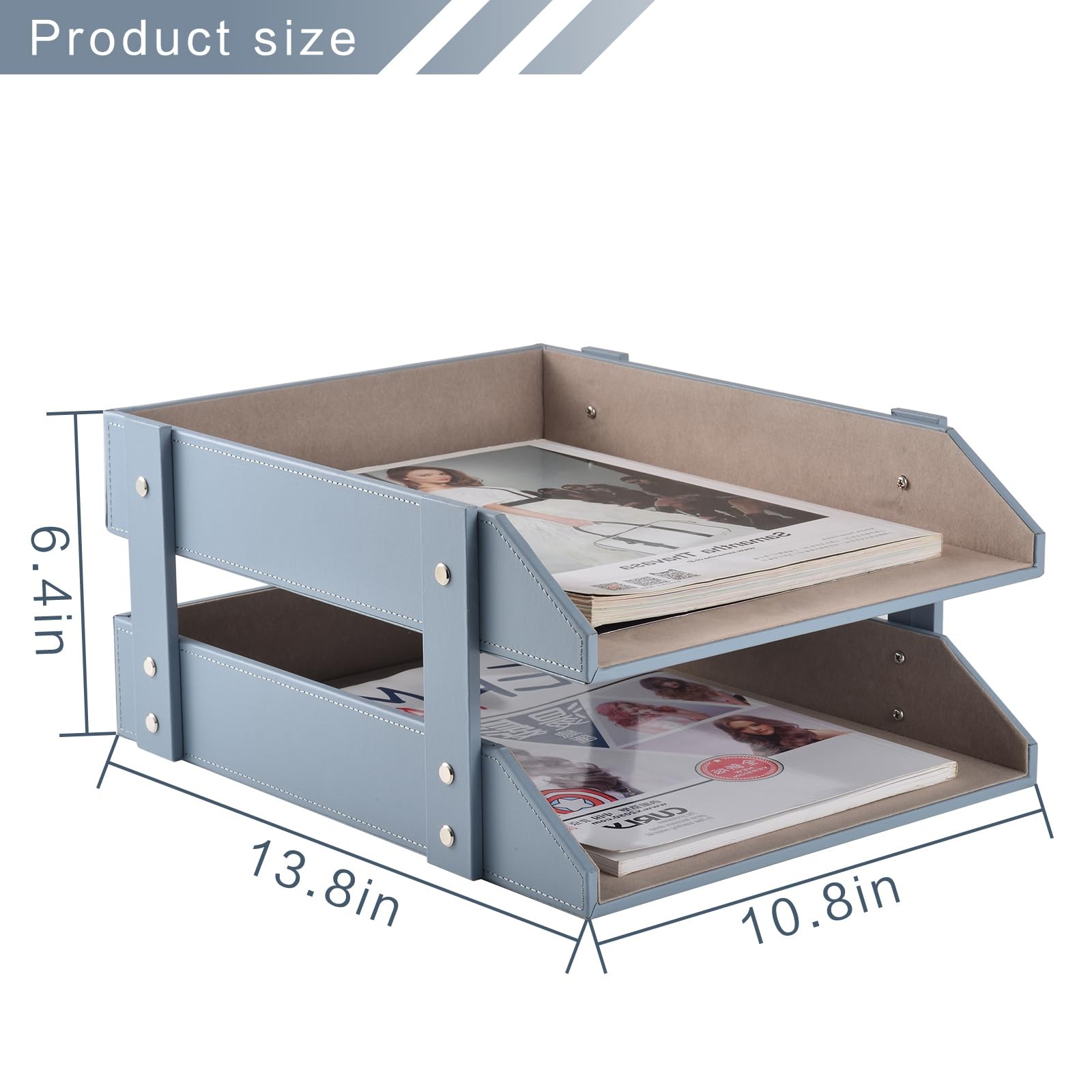 Leather Desk Letter Tray,Office Supplies Paper 10.8″ x 13.8″ x 3.3″, Gray