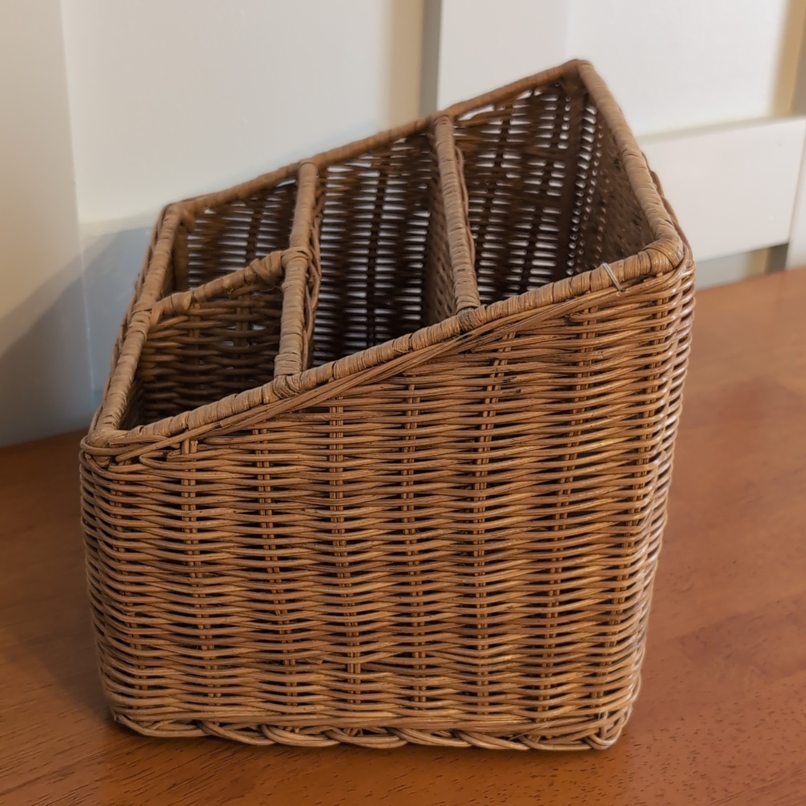 Vintage Wicker Rattan Desk Mail Organizer Work or Office Cottagecore
