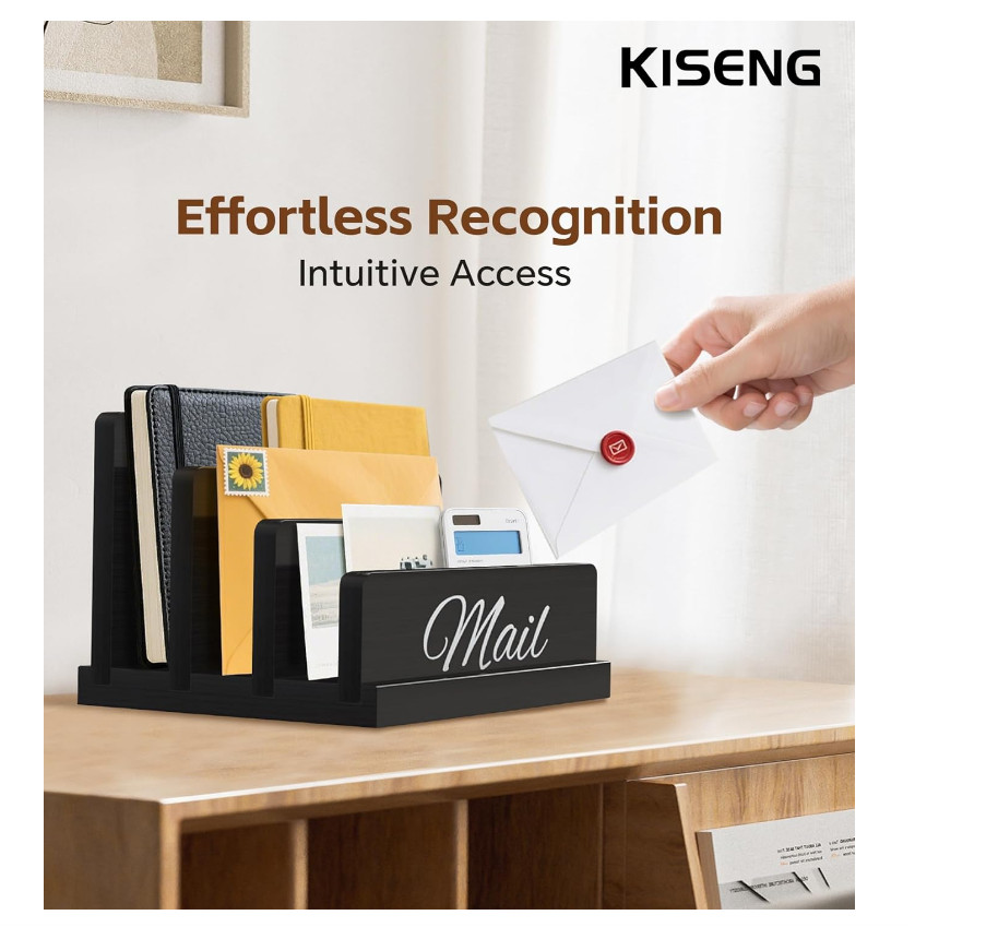 Wooden Desk Mail Organizer, 3-Slot Vertical Letter Sorter Office Desktop Holder