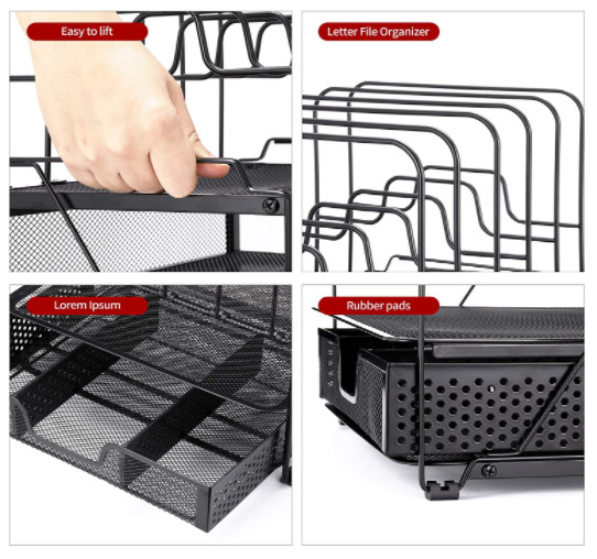 Simple Trending 2-Tray Mesh Desk File Organizer with Drawer Organizer and 6 Remo
