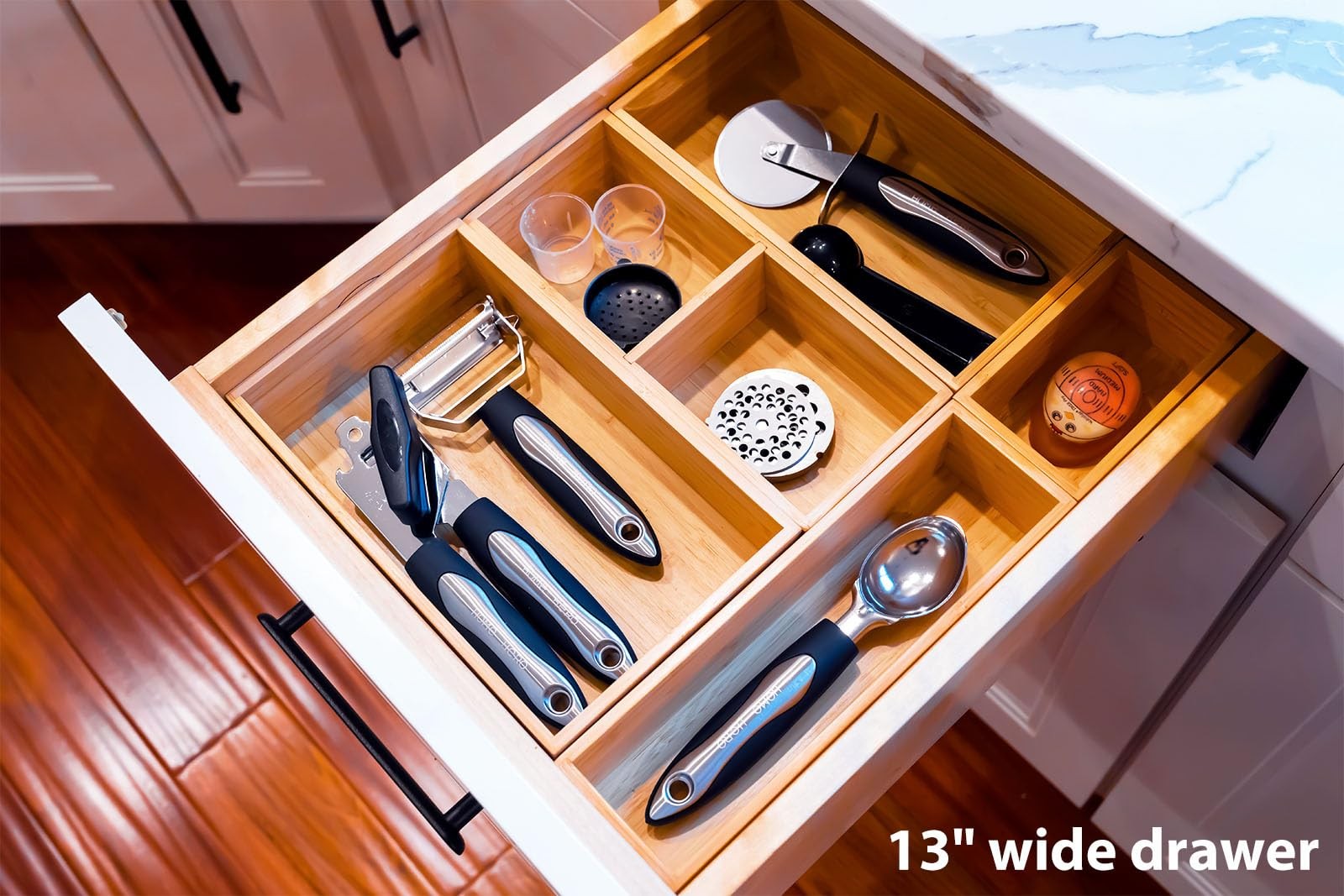 Umilife Drawer Organizer Storage Boxes, 15 x 13 x 2.5″ (5 Boxes), Natural