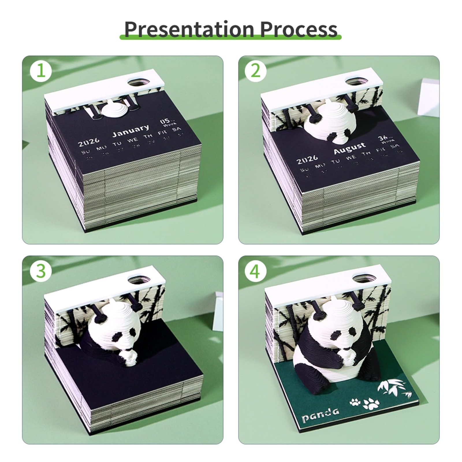 Time Piece Calendar 2026, 3D DIY 2026 panda-shaped