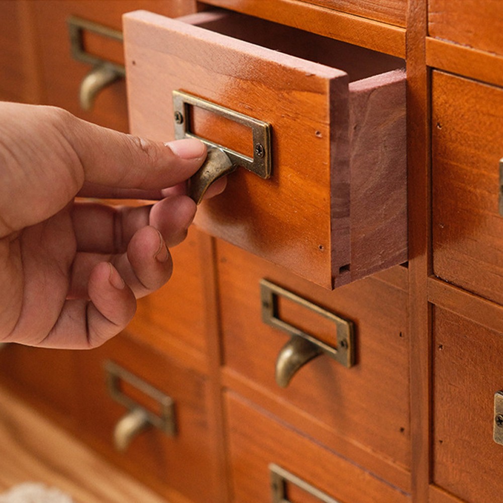 Card Catalog Cabinets Multifunction Rustic Wood Desk Drawers for Countertop