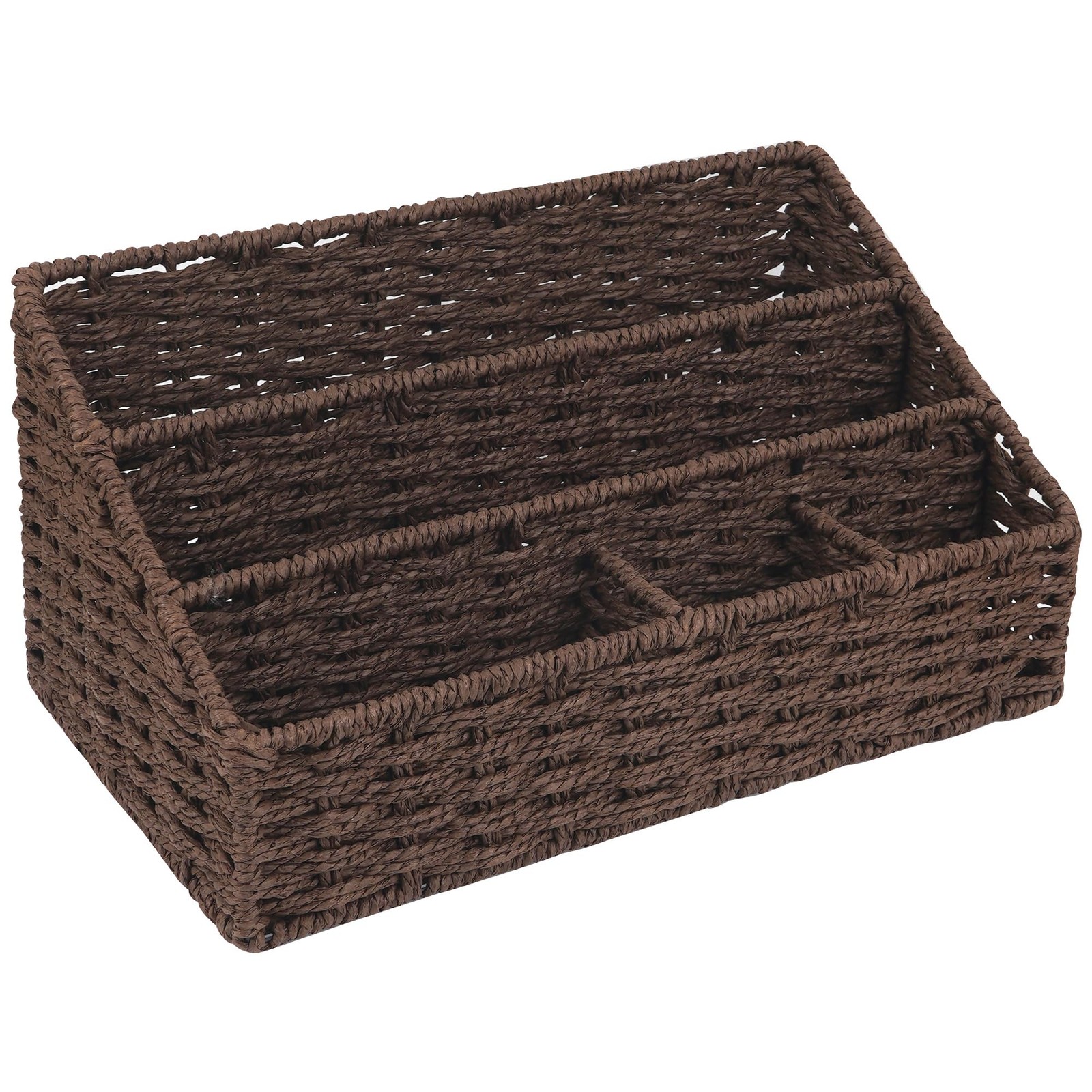 Woven Desk Organizer Basket with 5 Compartments, Rustic Paper Rope Mail Holde…