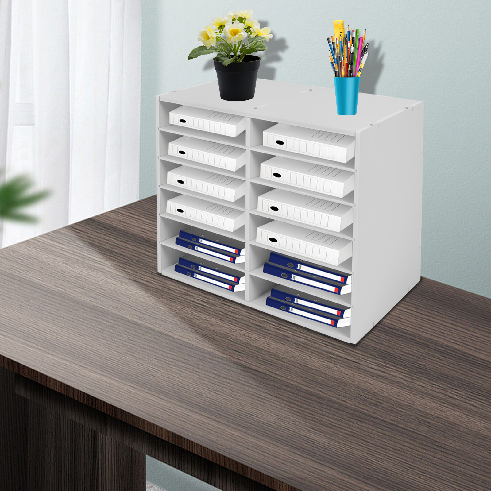 Desktop Literature Organizer File Sorter Paper Storage Holder 12 Compartments