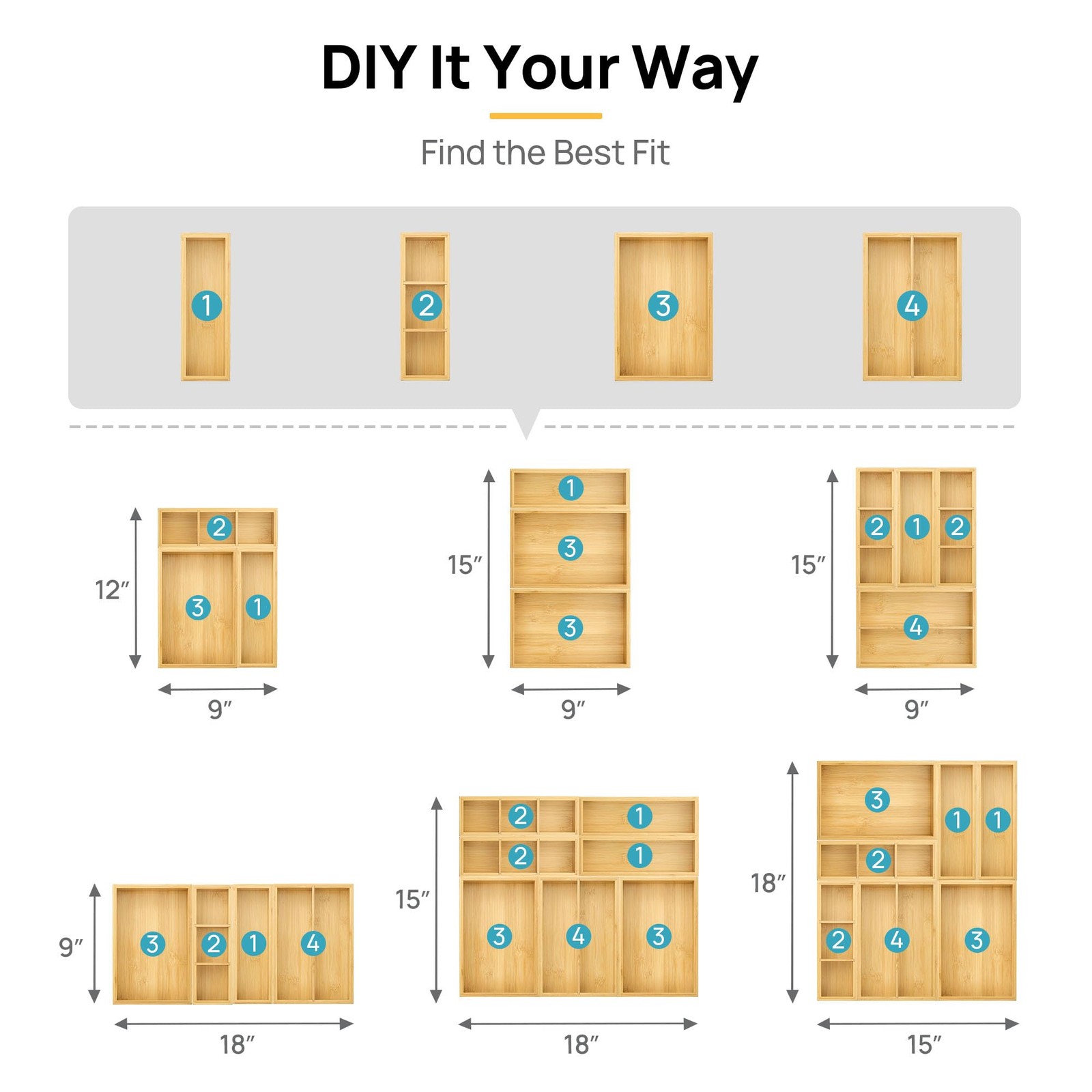 Vtopmart Bamboo Drawer Organizer Boxes – Set of 7 Multi-purpose Wooden