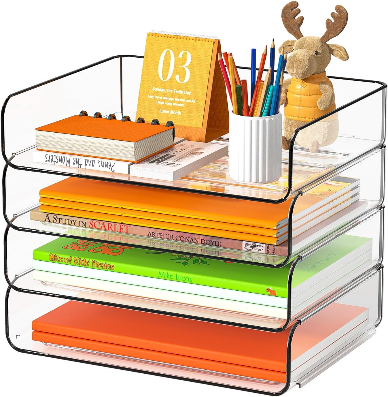 FANXIYQ 4-Tier Acrylic Paper Tray Organizer – Low-Profile Desk File Sorter for O