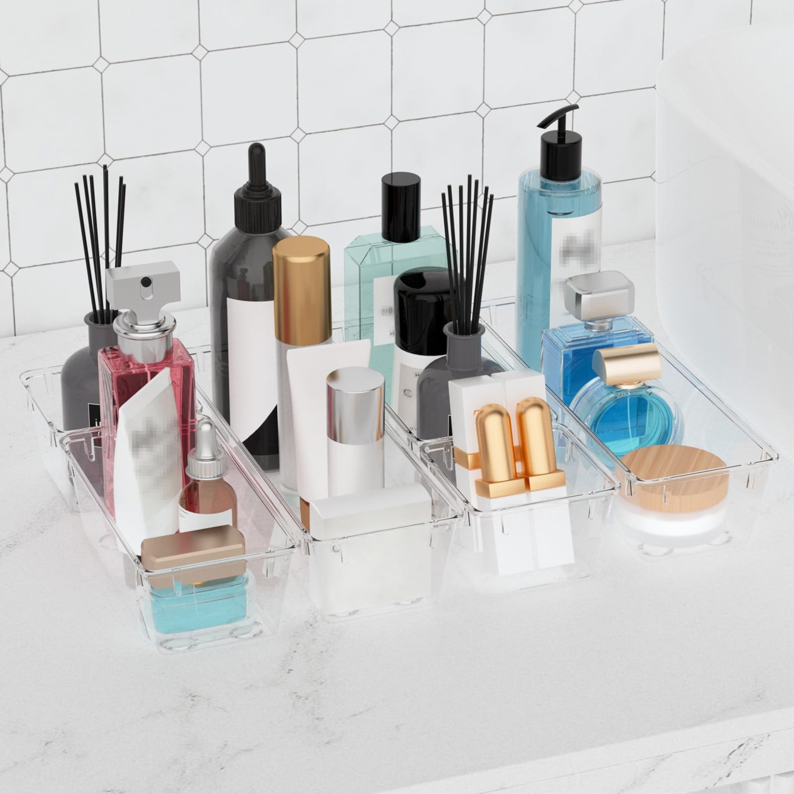 6 Pack Clear Acrylic Drawer Organizer Trays for Makeup, Office, Utensils