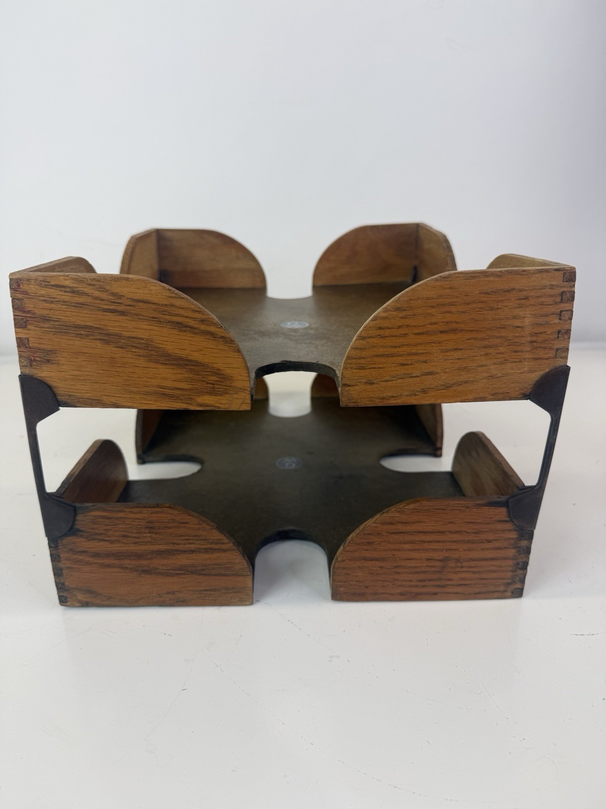 Set Of Globe Wernicke Oak Dovetail Stacked Desk Organizer Letter Vintage