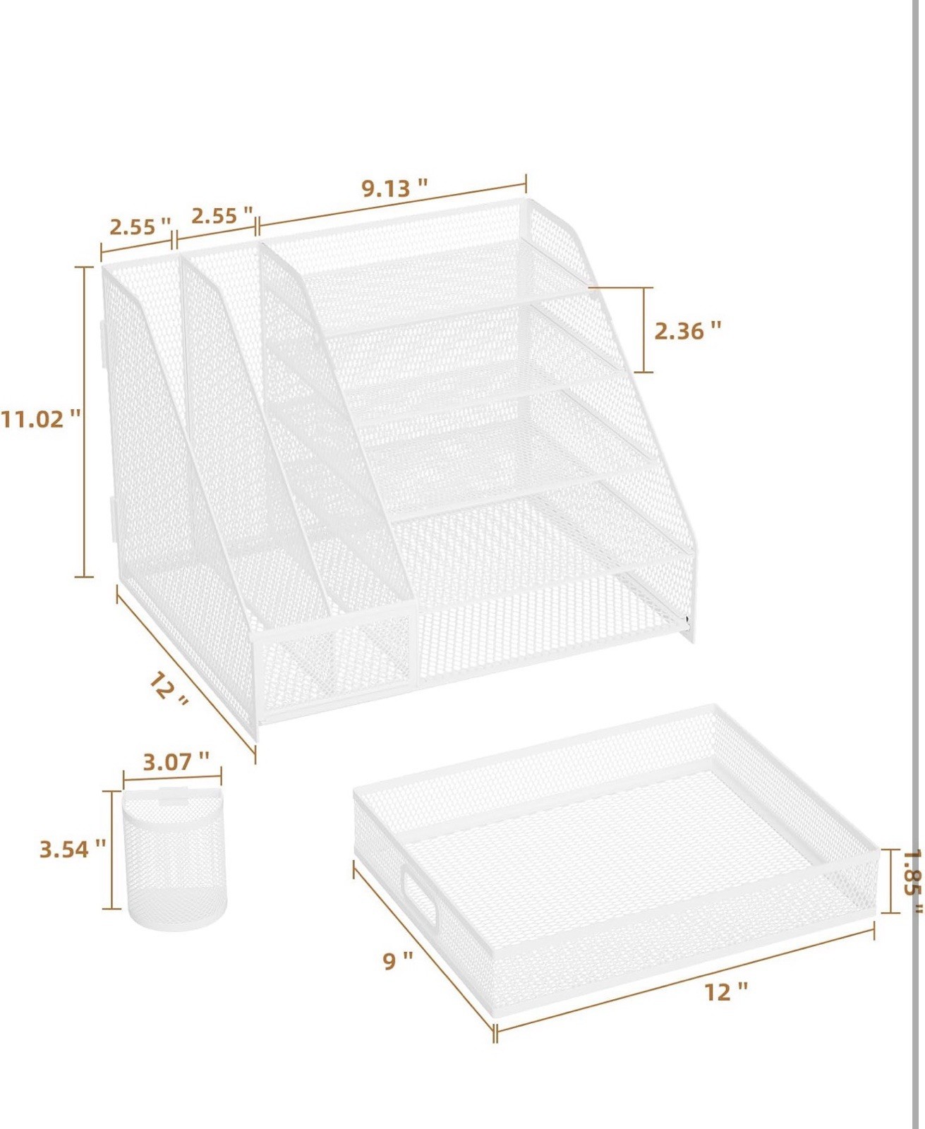 Desk Organizer w/ File Holder, 5-Tier Letter Tray w/ Drawer, Mesh White