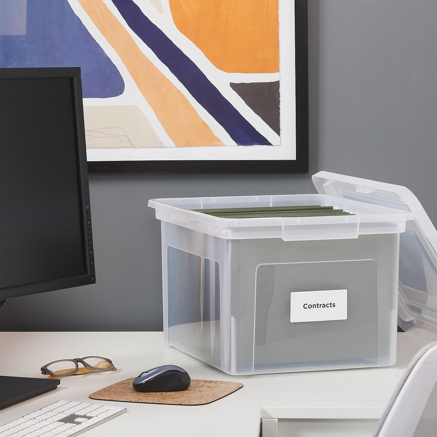 STAPLES Hanging File Folder Box, Storage Bin Organizer, Snap 1 Pack, Clear