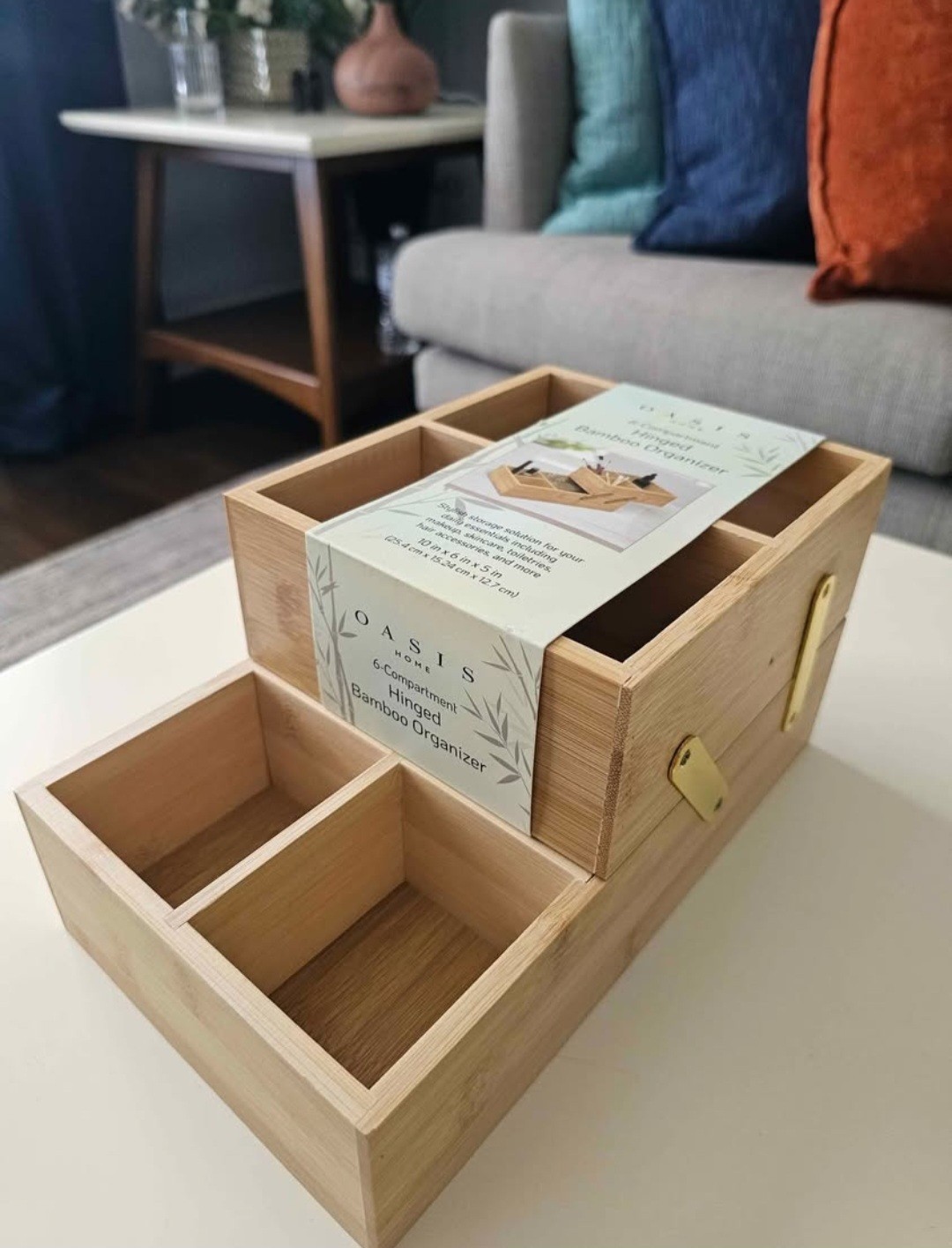 6-Compartment Foldable Bamboo Organizer with Hinge 10x6x5″