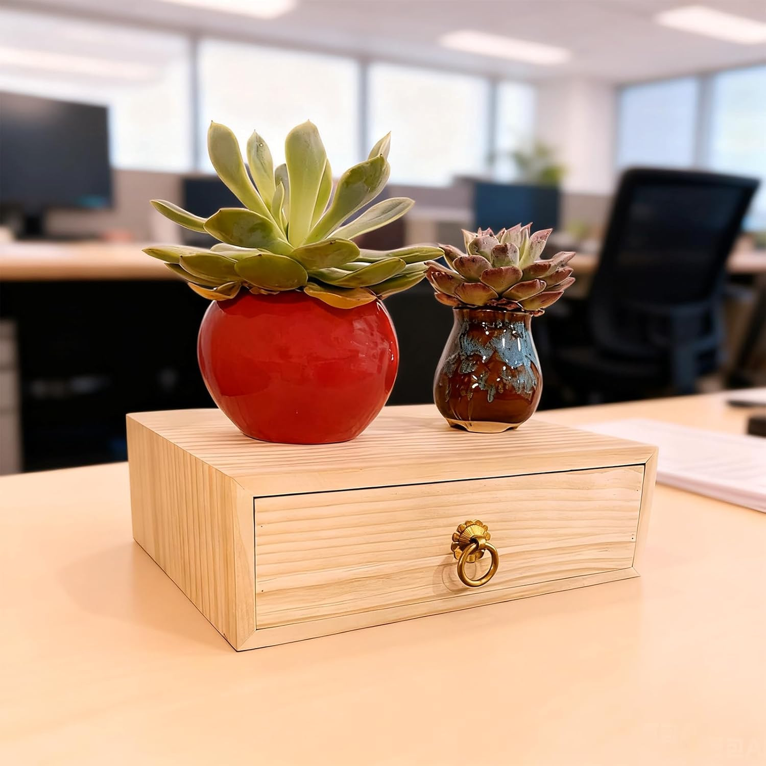 Natural Wooden Storage Box with Single Drawer for Desk Home Office Crafts