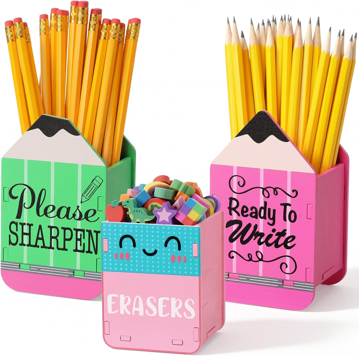 3 Pcs Sharp and Dull Pencil Holder Eraser Buckets Wooden Shaped Dispenser for Ba
