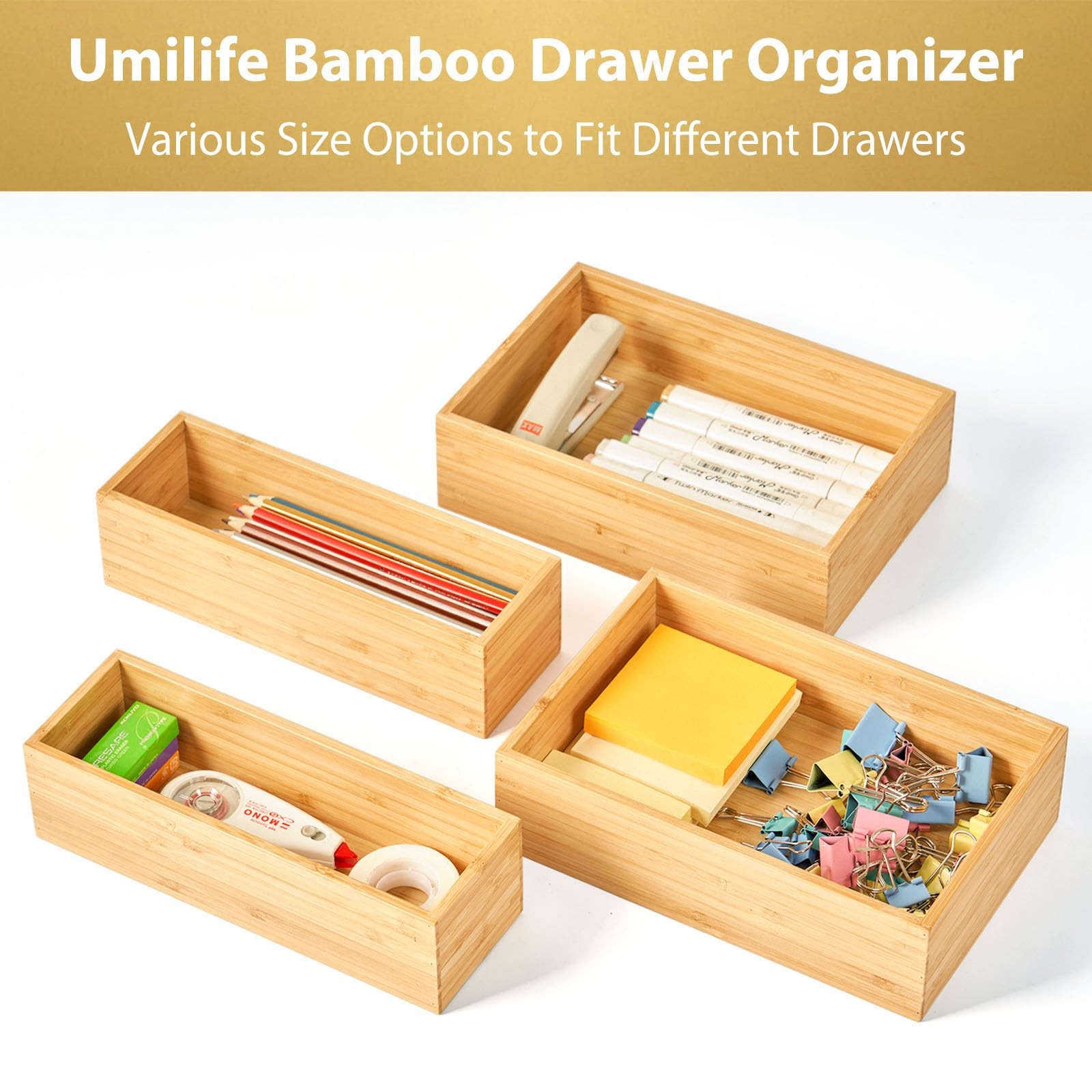 Umilife Bamboo Kitchen Utensils 12 x 6 x 2.5″ (Standard, Set of 2), Silver