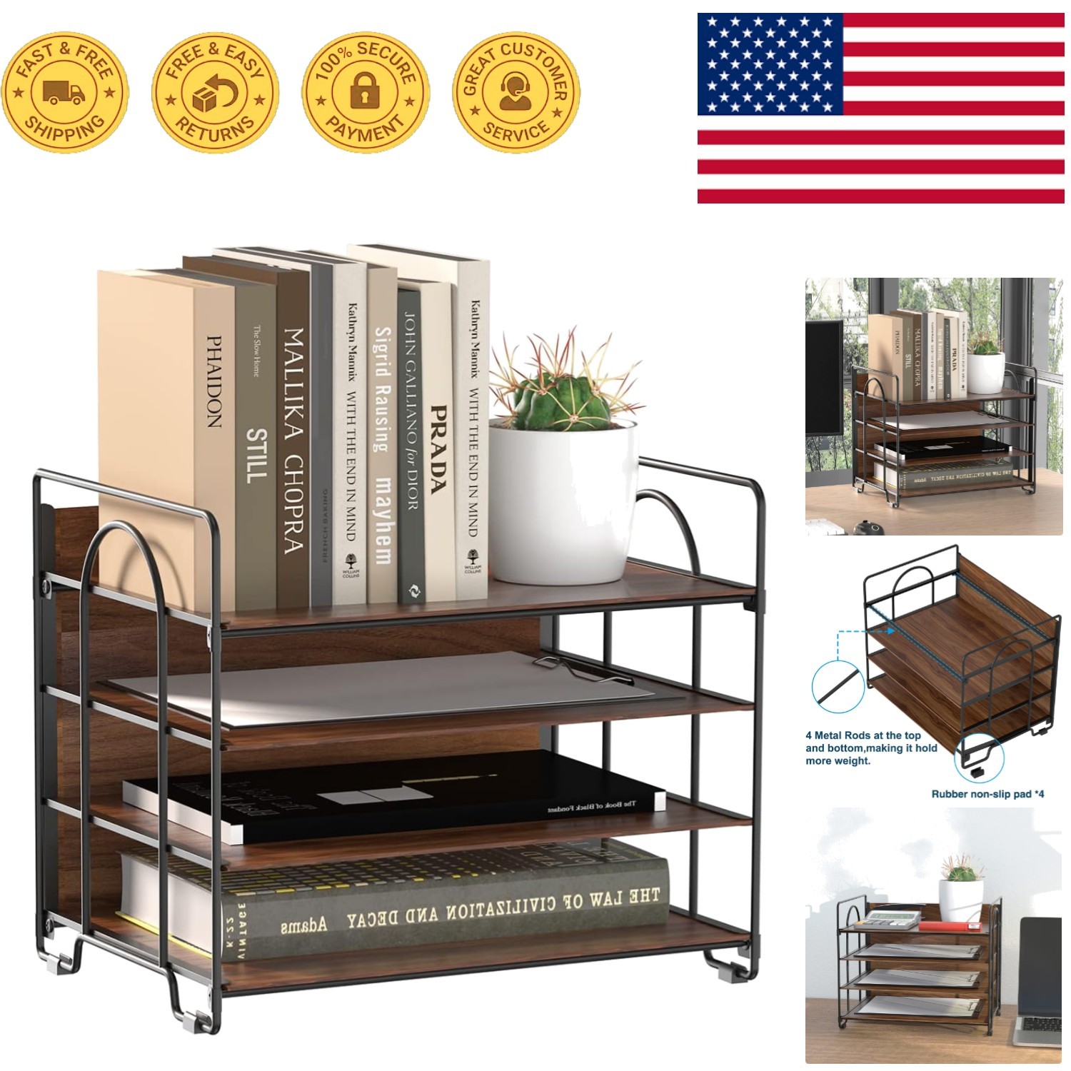 Lightweight Wood Desk Organizer with 4 Tiers – Classic A4 Paper Storage Solution