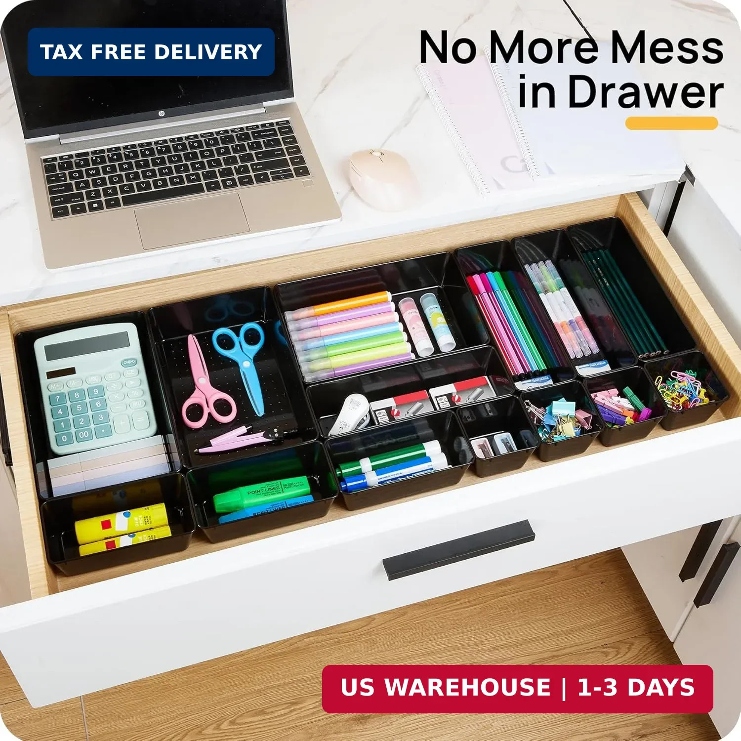 Vtopmart 25 PCS Office Desk Drawer Organizers Set, 4-Size Versatile Plastic Draw