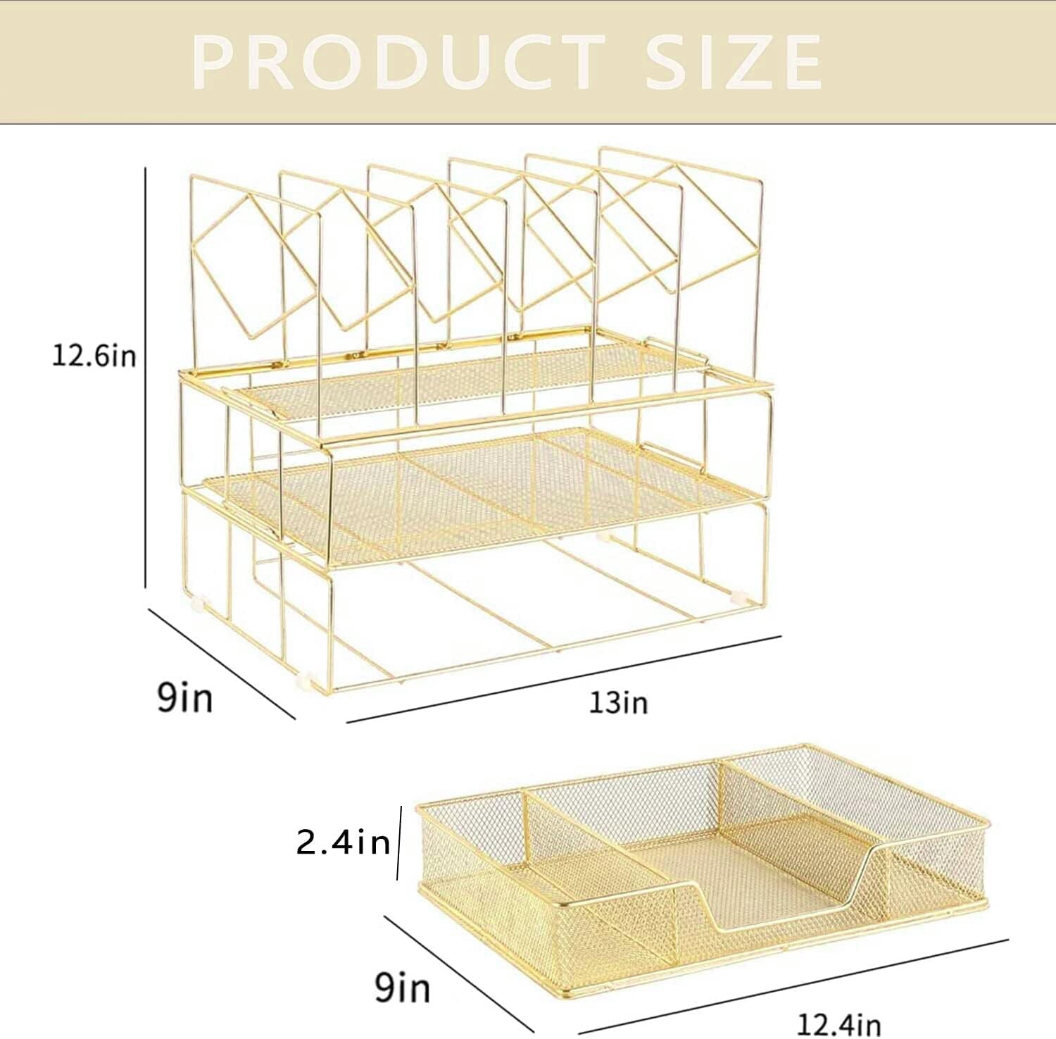 Mesh Desk Organizer with Sliding Drawer, Double Tray and 5 Upright Sections