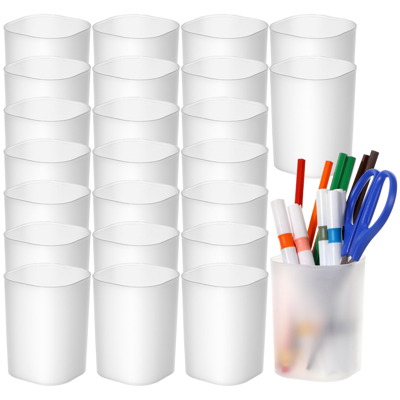 24 Pack Translucent Pen Holder Pencil Cups for Desk Organizers and Storage St…