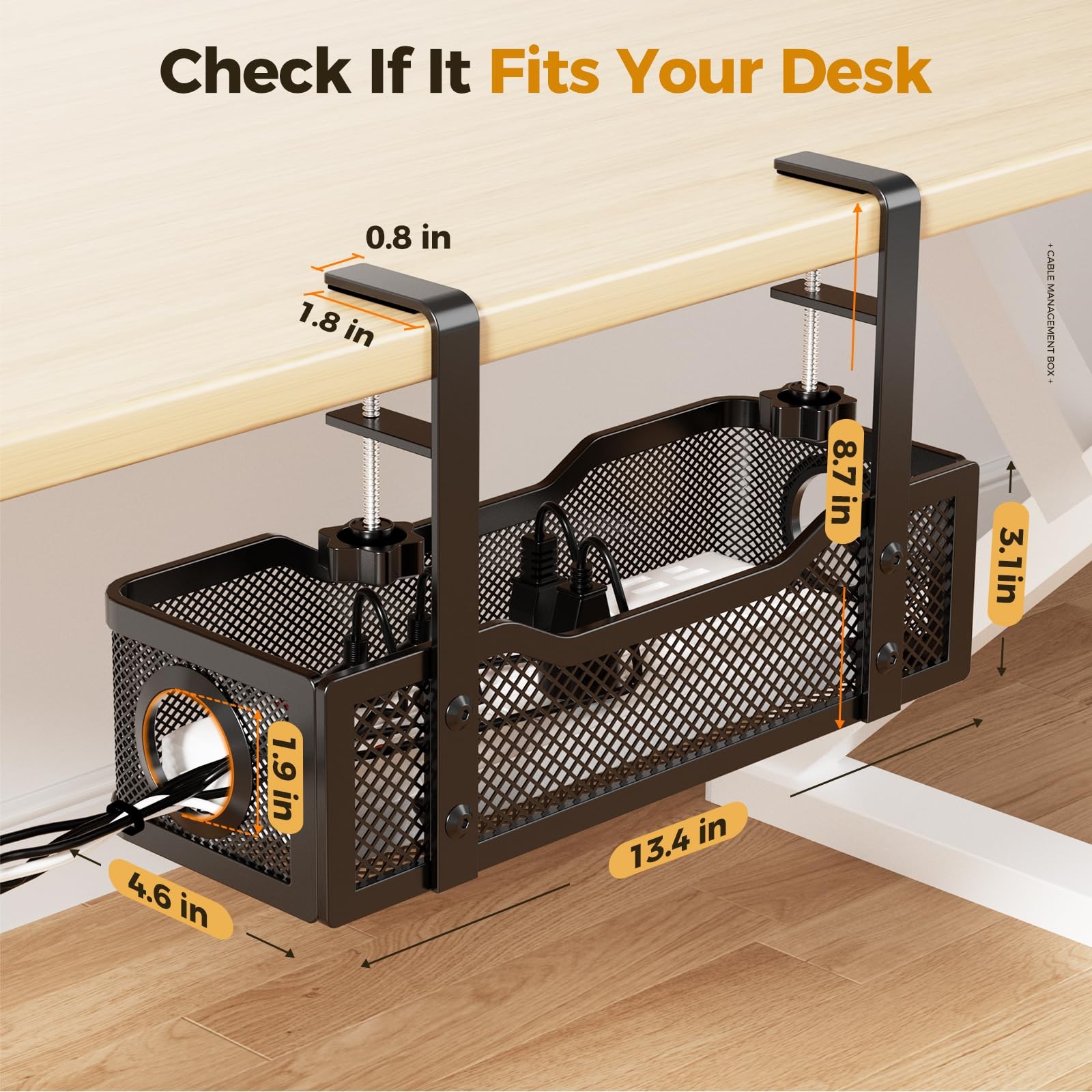 Under Desk Cable Management Tray Black, Cinati Wire 13.4″-1 Pack, Black