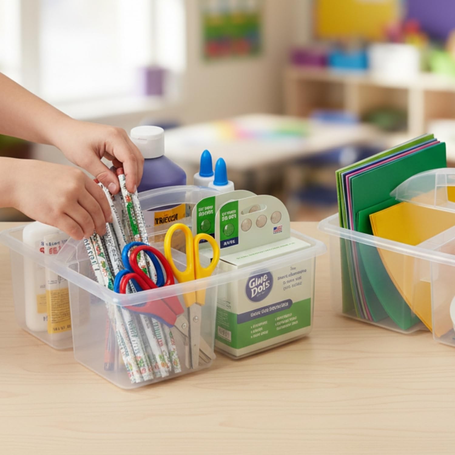 Fun Express 3 Compartment Clear Classroom Storage Caddies – 6 Pieces 14422828