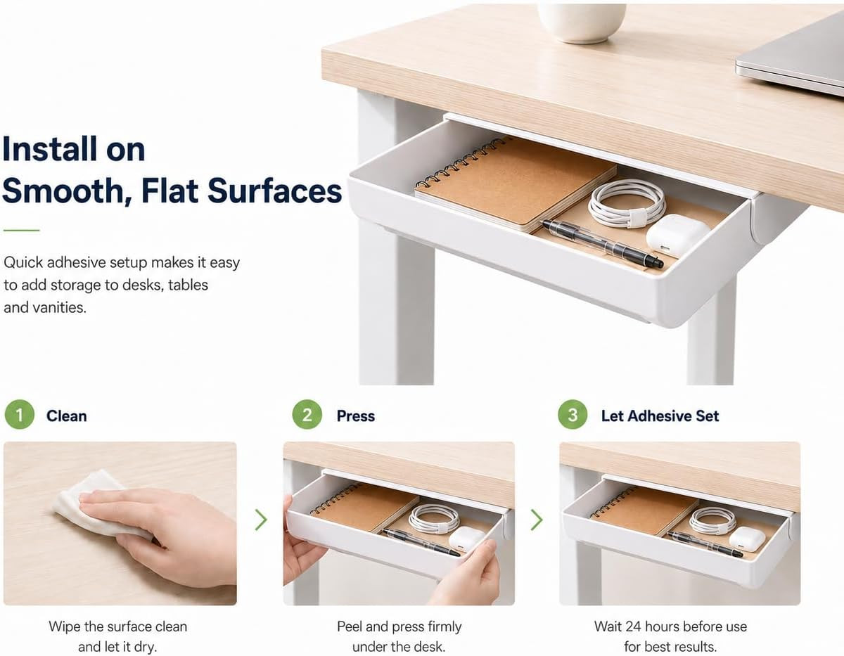 under Desk Drawer Organizer, 2 Pack Self Adhesive Slide Out Desk Storage Drawers