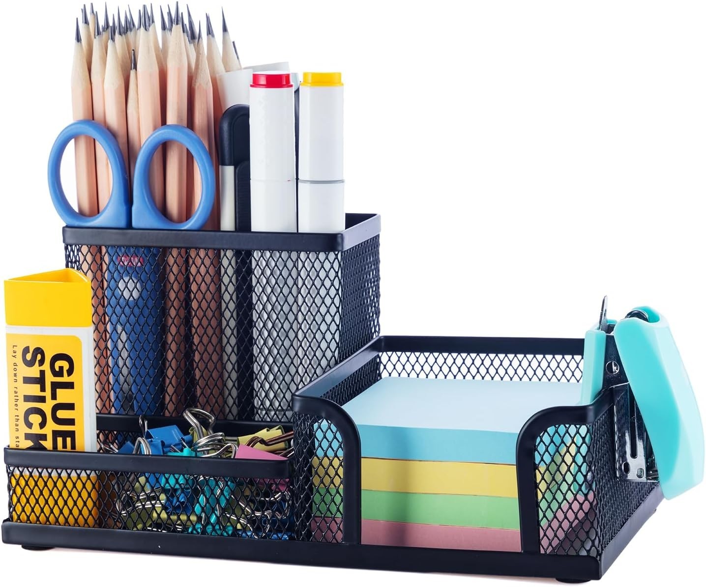 Mesh Pen Holder Desk Organizers Pencil Holder for Desk Black, 3 Compartments …
