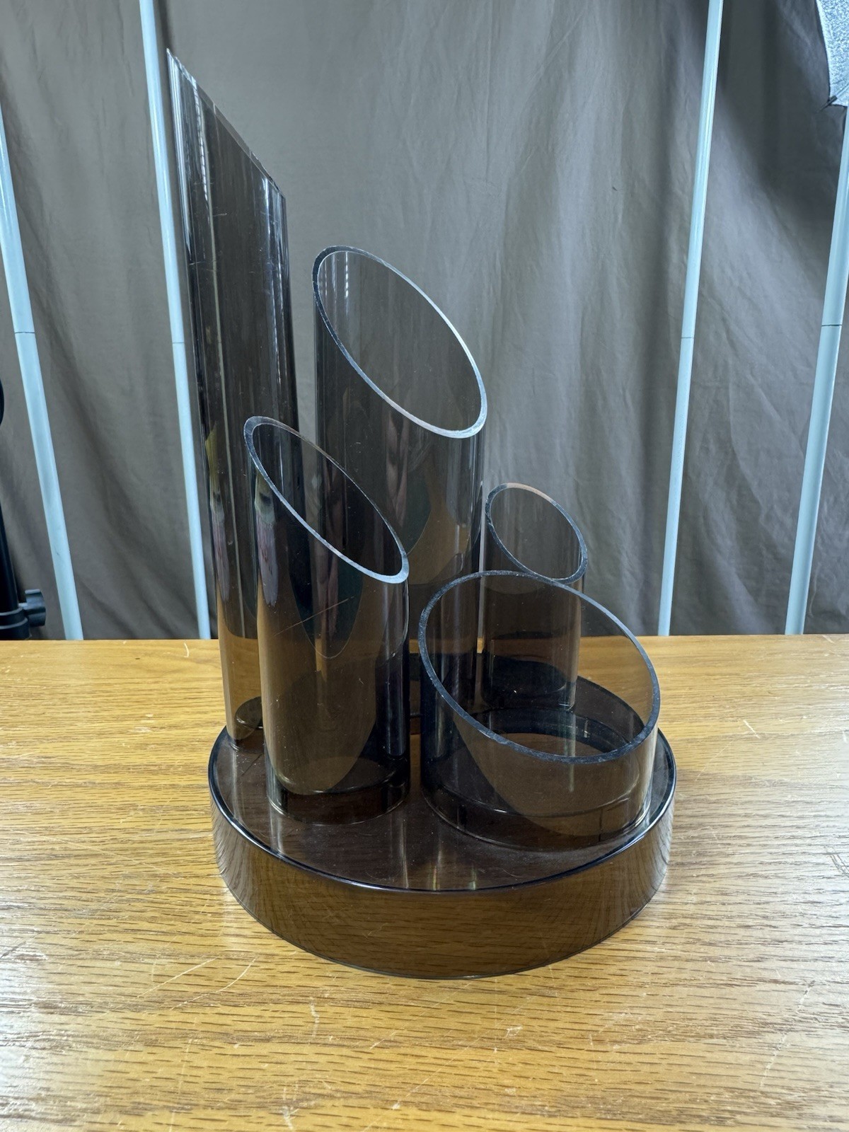 Vintage 1970s Atomic Office Desk Organizer Smoke Gray Plastic Tubes MCM Retro