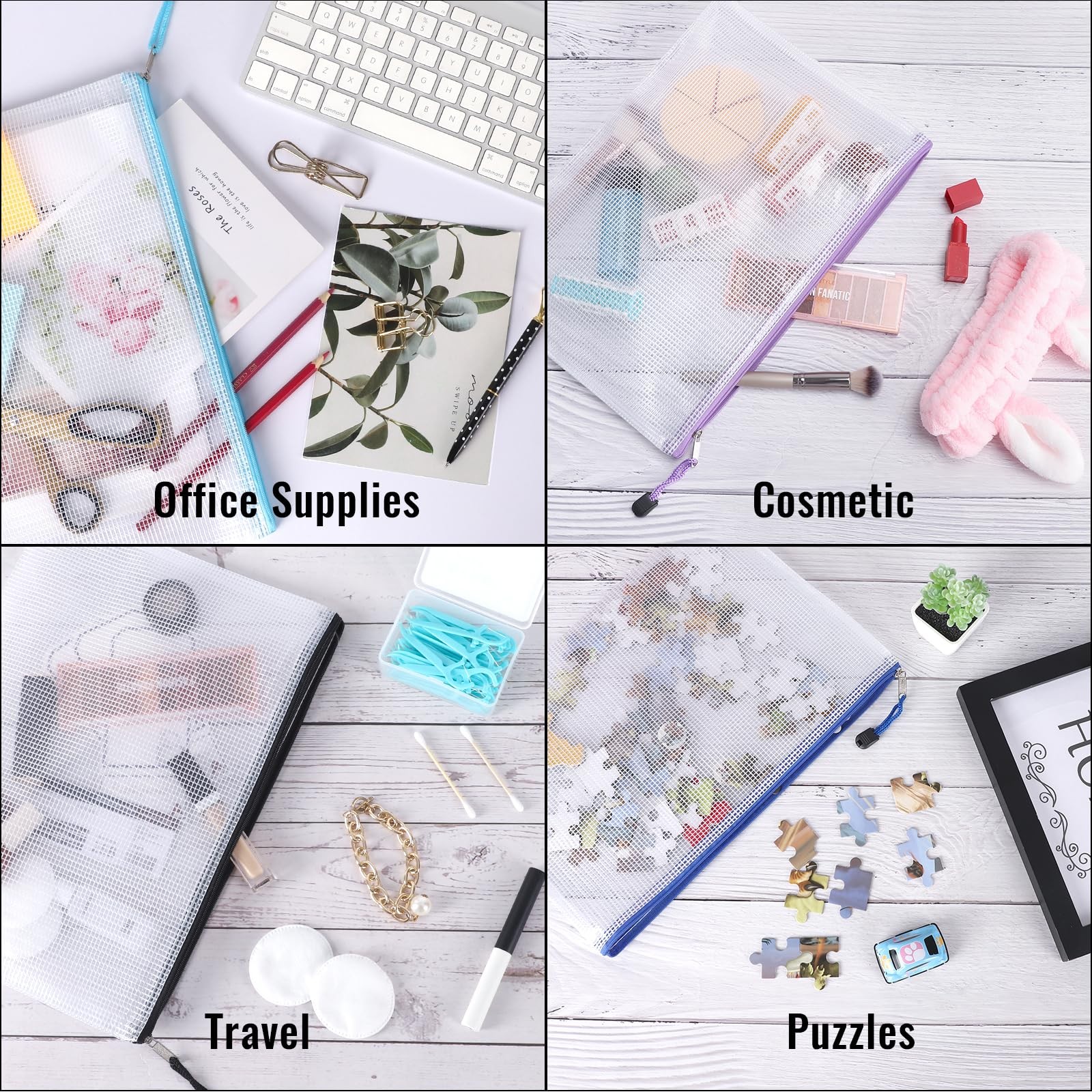 32 PCS Mesh Zipper Pouch Bags Letter A4 Size Office Supplies Organizing File
