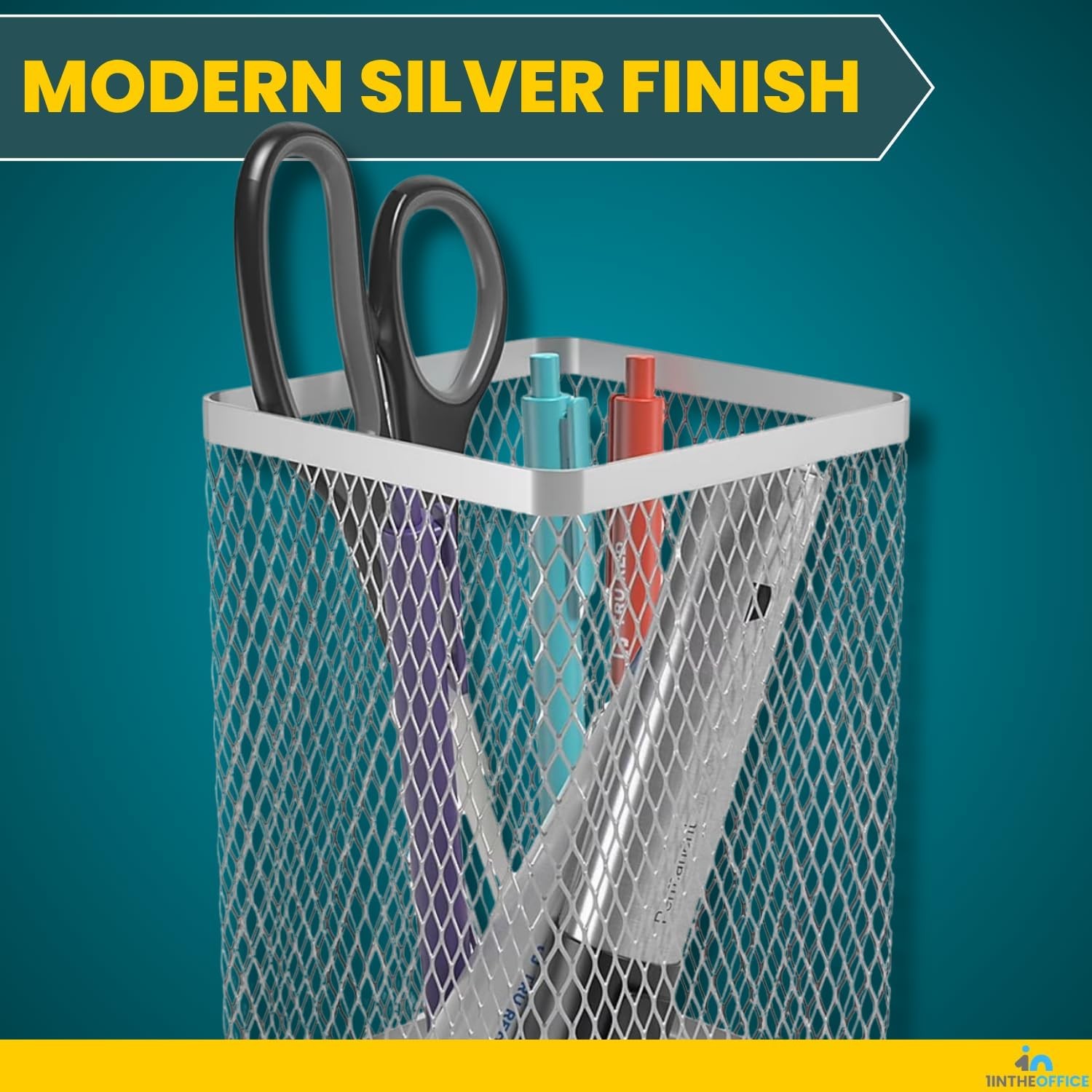 Large Pen Holder Big Tall Pencil Cup Silver Wire Mesh 2 Pack