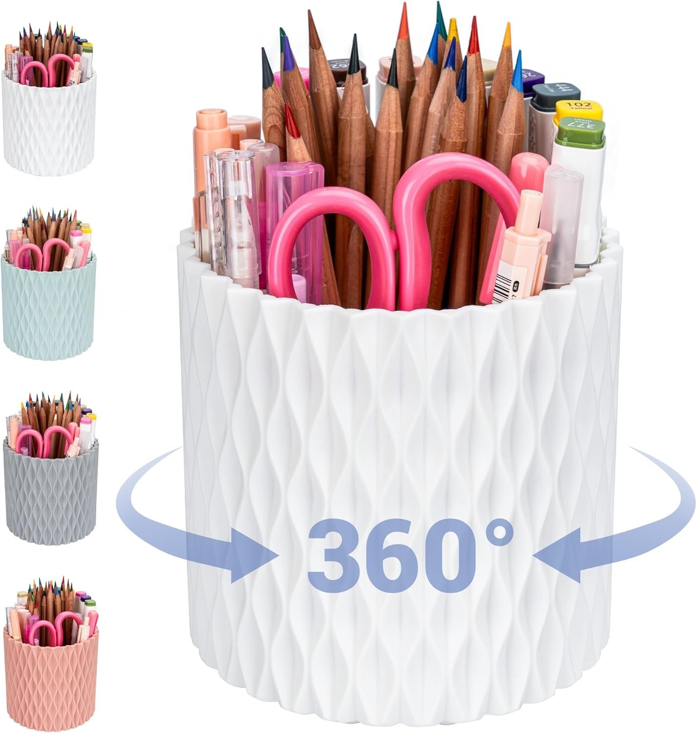 Pen Holder – 360° Rotating, 5 Slot Pen Holder For Desk. Pencil Holder For Off…
