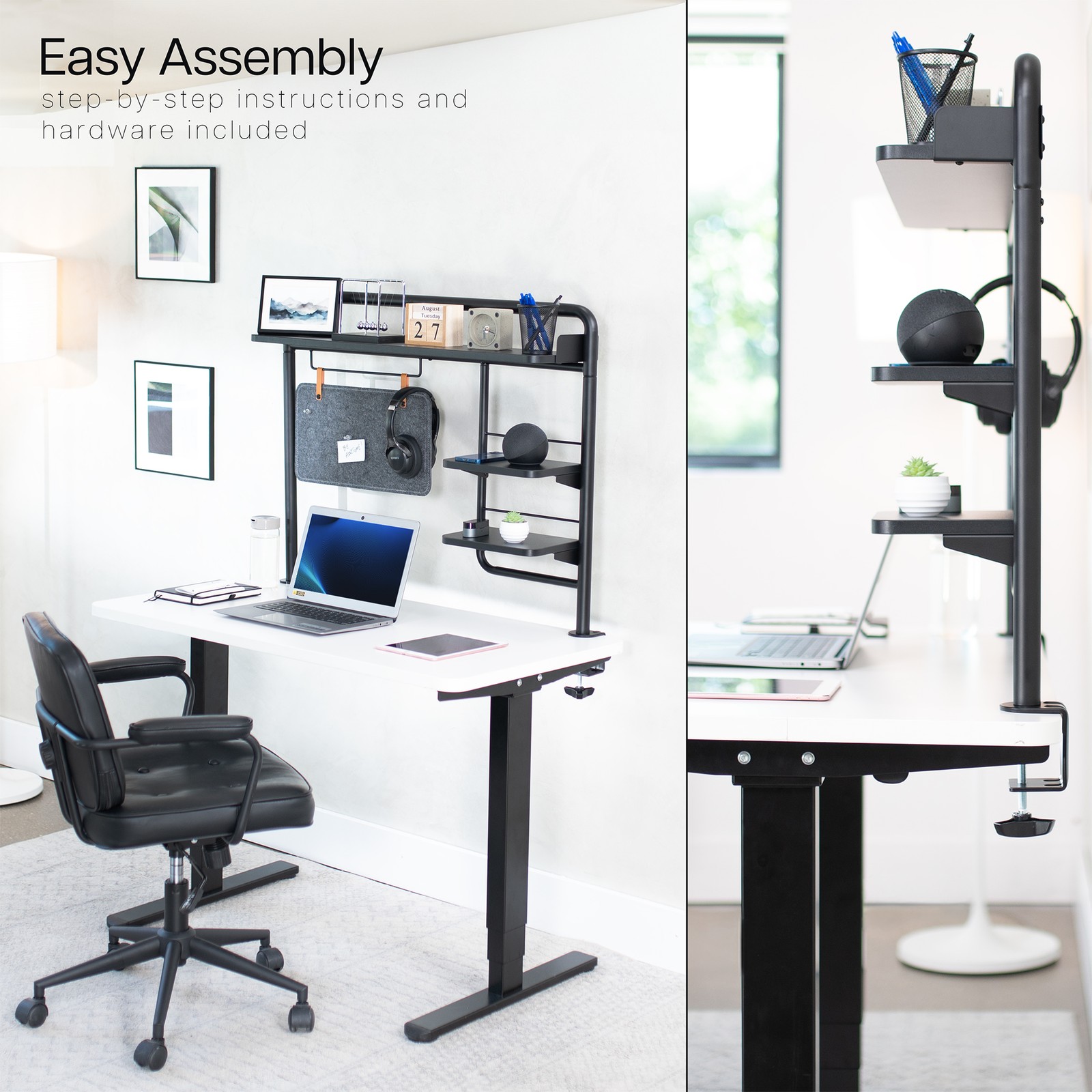 VIVO Clamp-on 38″ Desktop Shelving System with Magnetic Memo Board