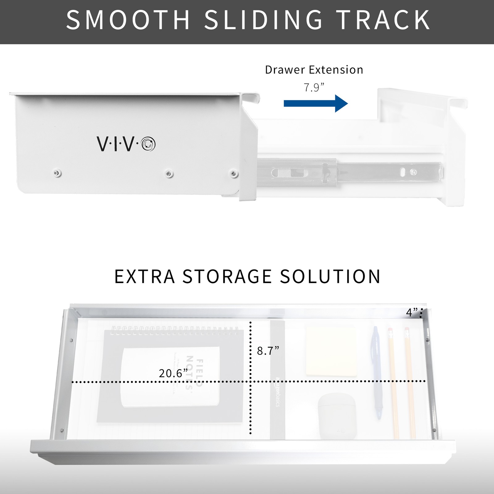 VIVO White Space Saving 22″ Pull Out Under Desk Storage Drawer without Shell
