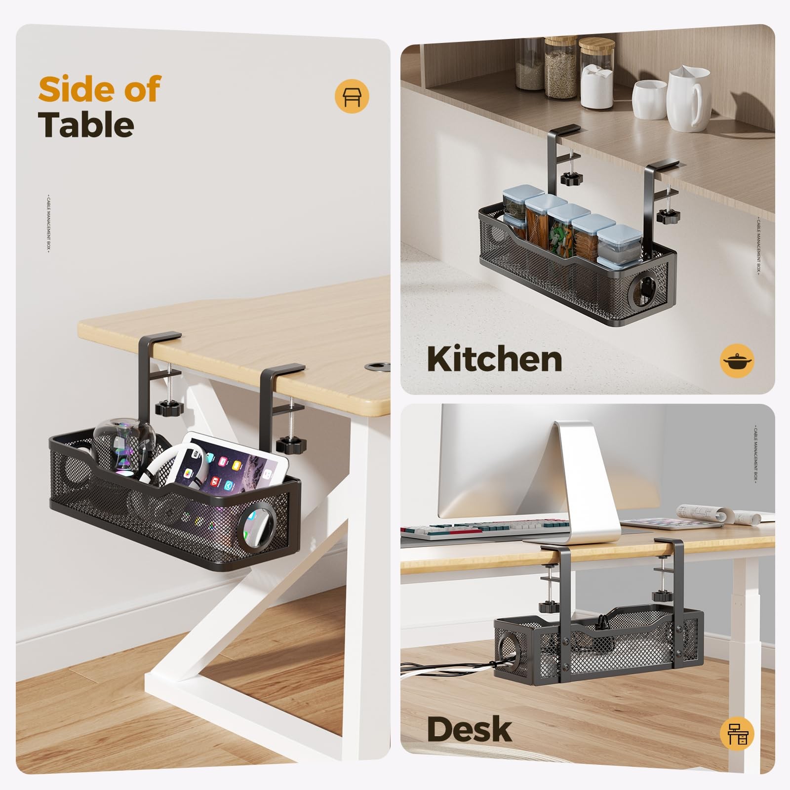 Under Desk Cable Management Tray Black, Cinati Wire 13.4″-1 Pack, Black
