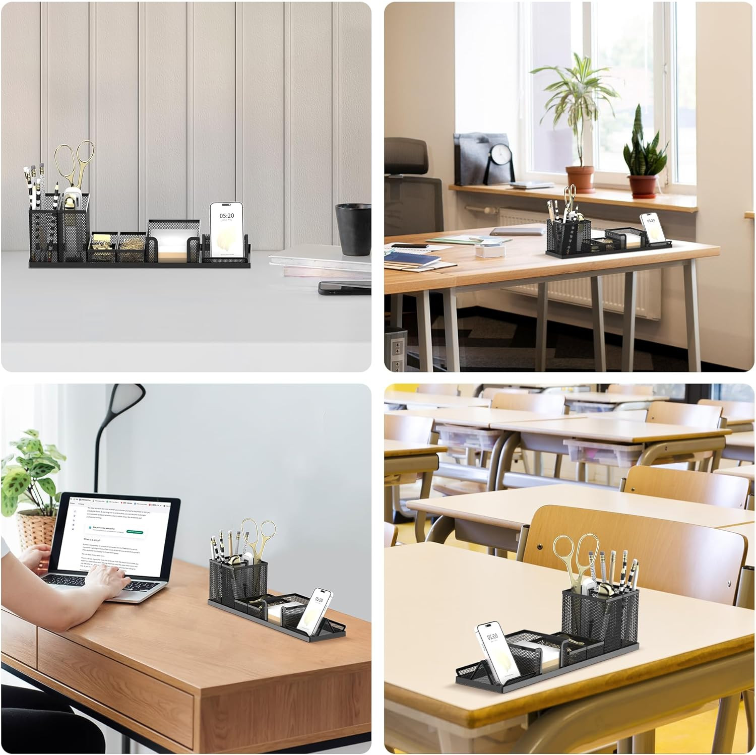 Pen Holder for Desk, 6 Piece Mesh Desk Organizer Set for Office
