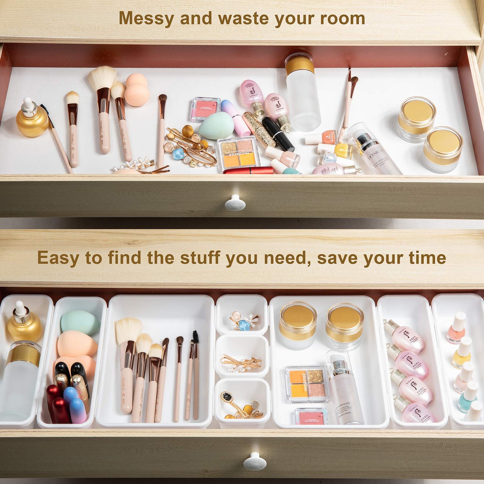 18 Pcs White Drawer Organizers Trays Set Drawer Dividers for Kitchen Office B…