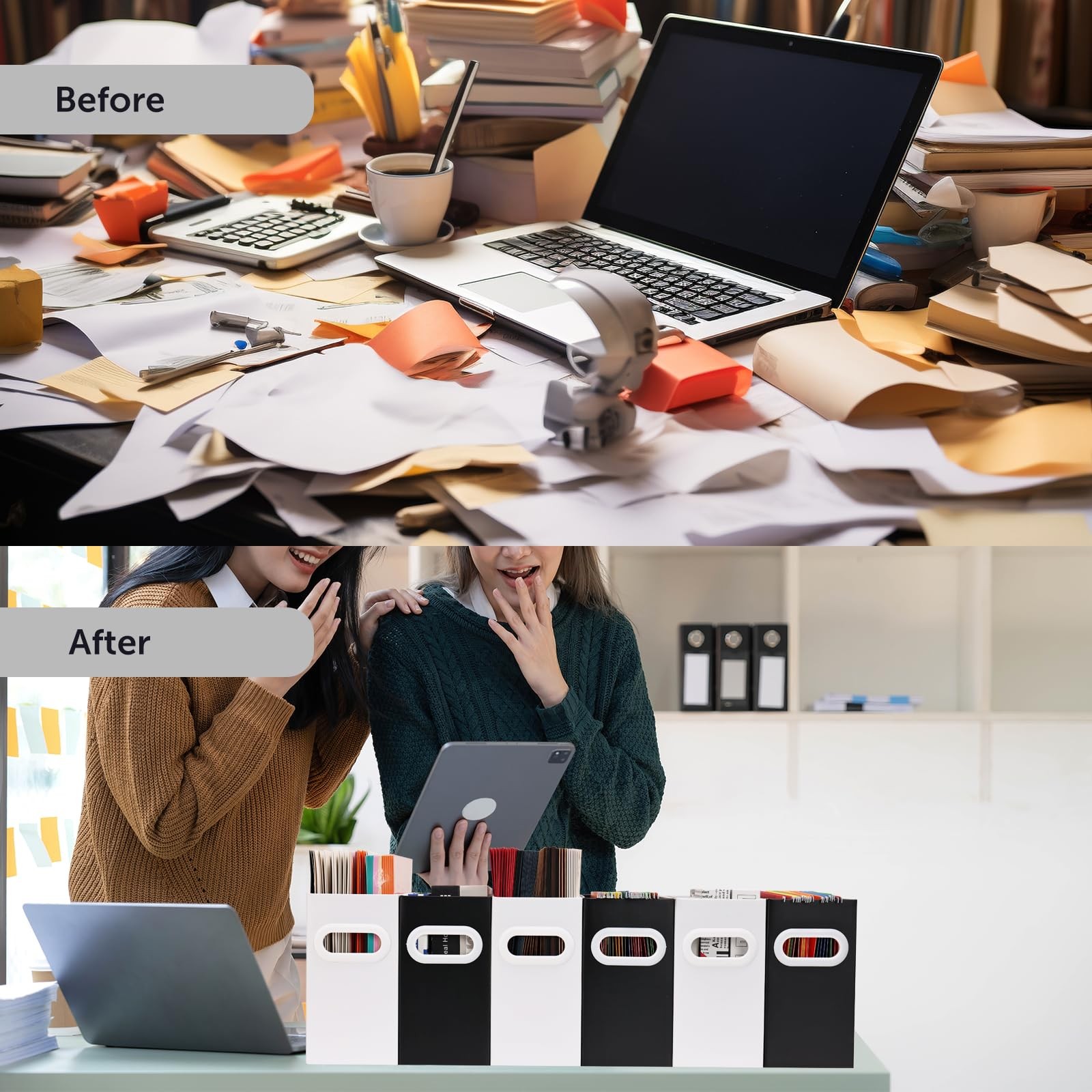Aosric Collapsible File Organizer Box with Letter Size – 6 Packs, Black&White